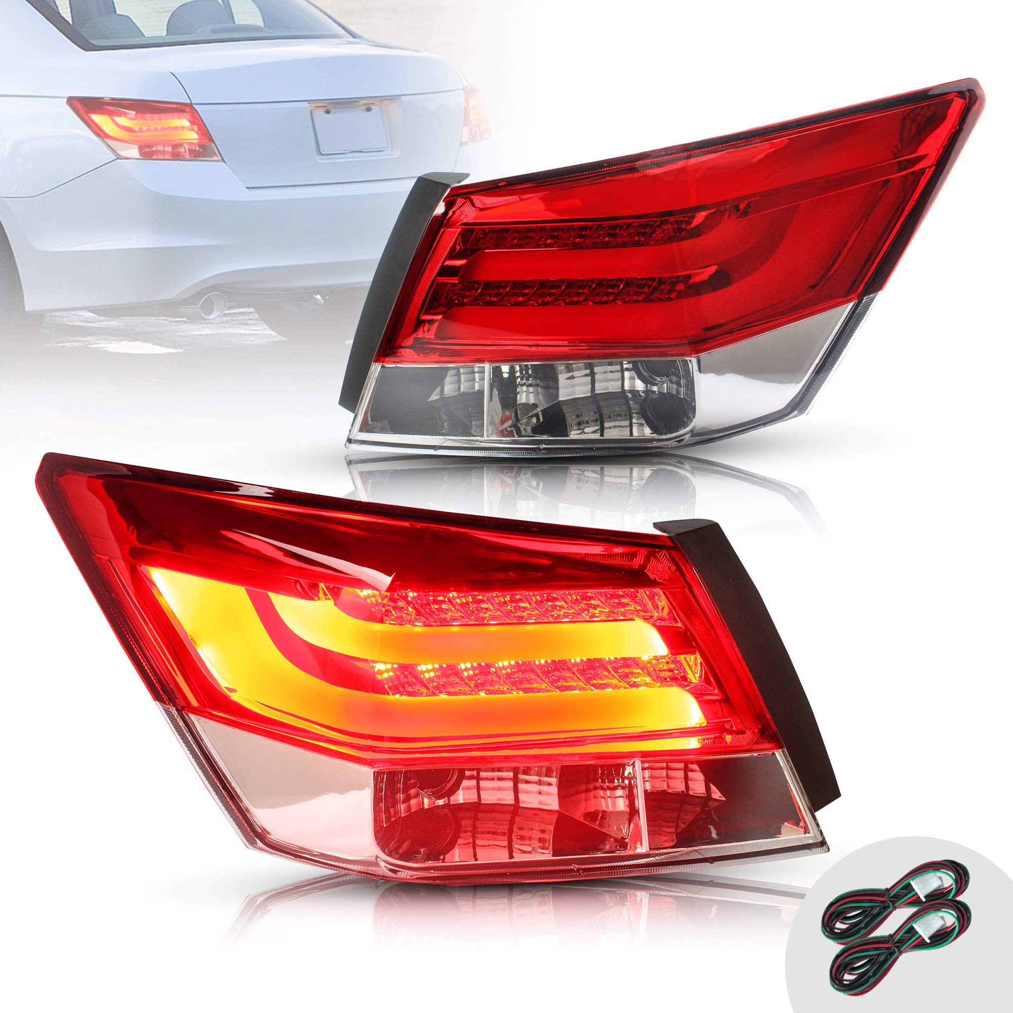 YUANZHENG LED Tail Lights for Honda Accord Inspire 8th Gen Sedan 2008-2012 (2PCS Red & Clear) - YAB-YG-0196 Replacement Parts - Enhance Night Visibility & Safety for Daily Commute & Road Trips