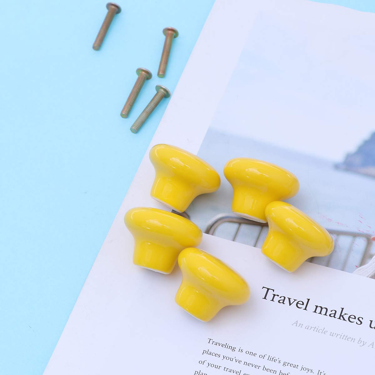 VORCOOL 5-Pack Ceramic Cabinet Knobs - Durable Round Drawer Pull Handles for Kitchen Cupboard & Furniture (Yellow) - Perfect for Home Renovation & DIY Cabinet Upgrades