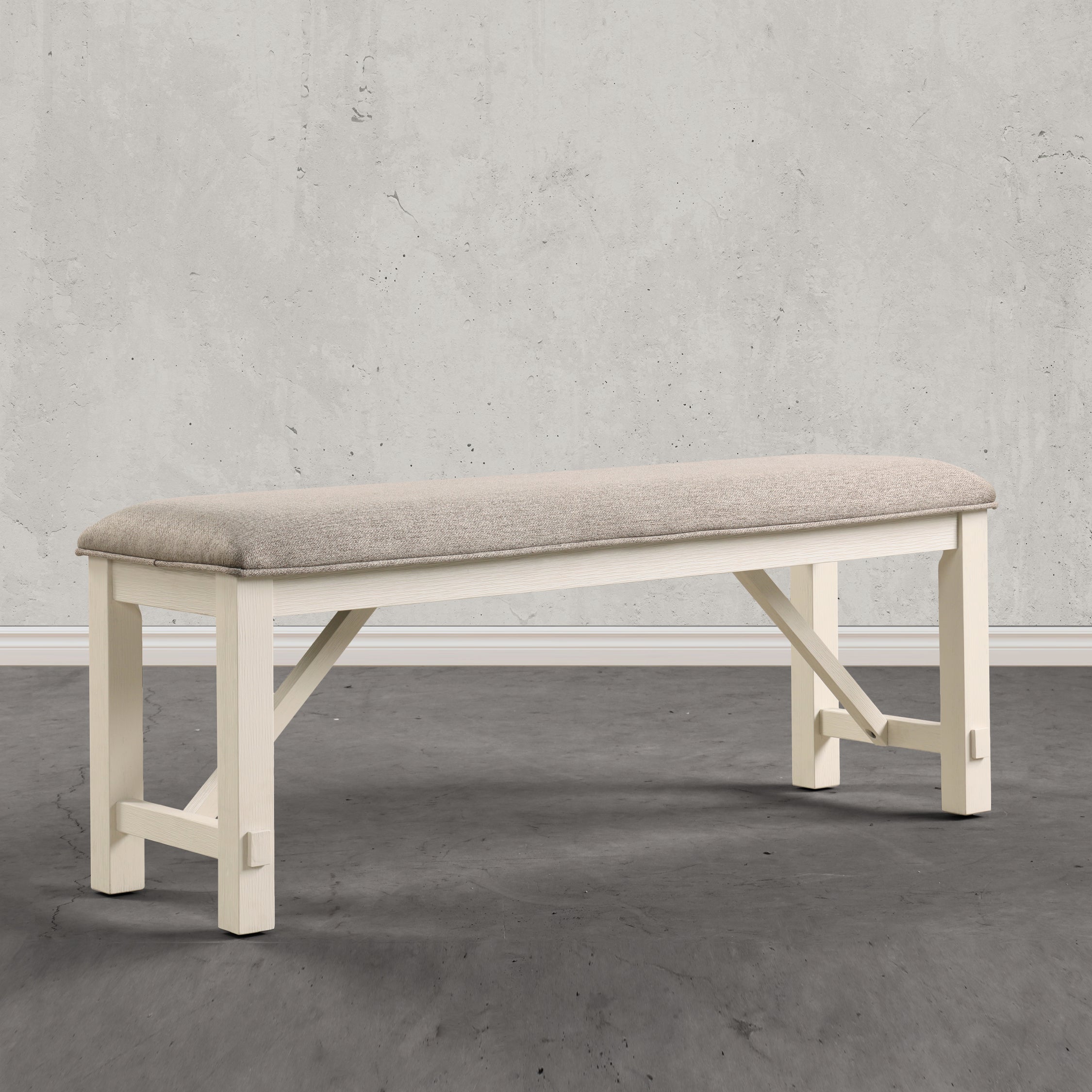 Roundhill Furniture Fasena Solid Wood Upholstered Bench - Off White - Durable Wooden Entryway, Bedroom or Living Room Seating Bench with Upholstered Cushion