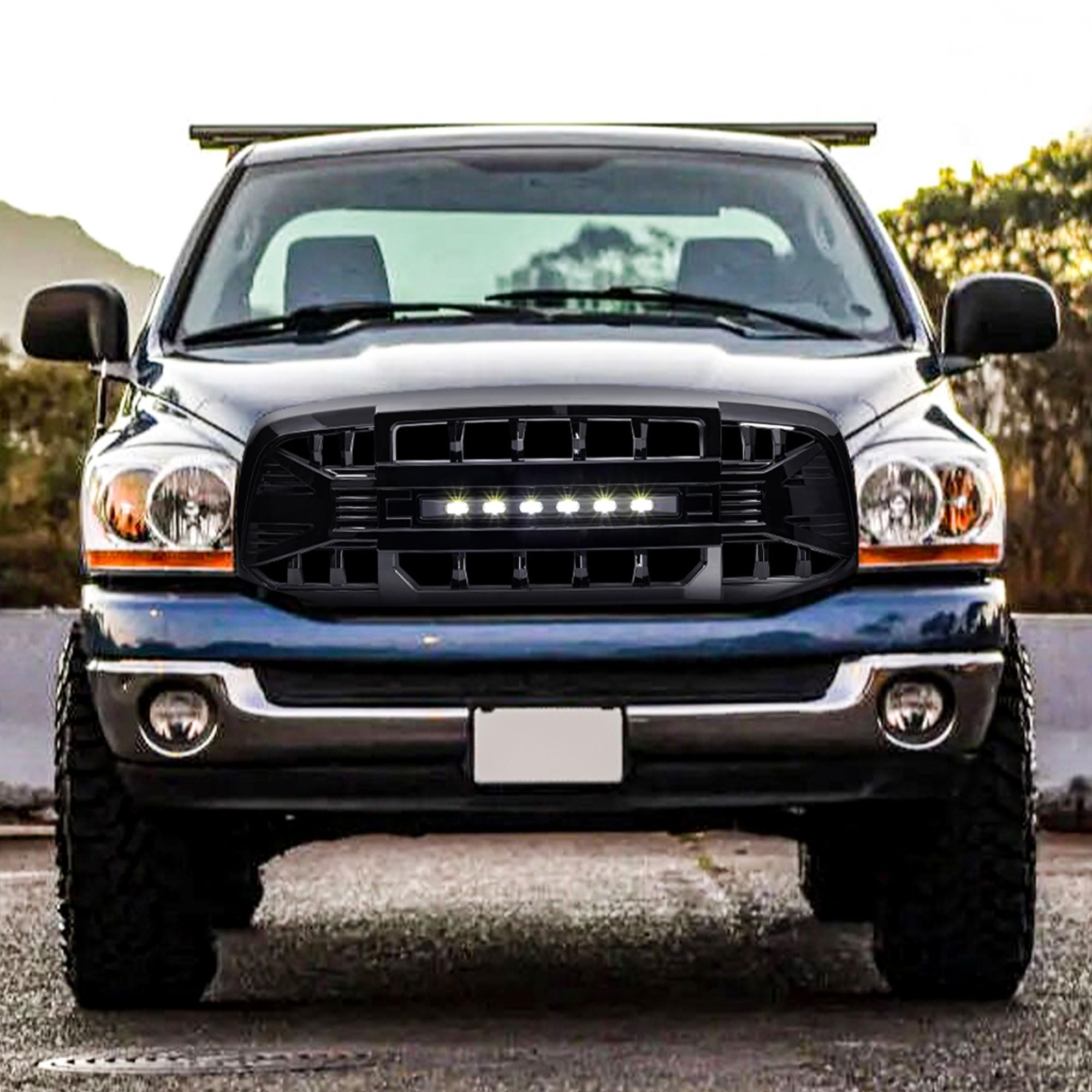 2006-2008 Dodge Ram 1500 & 2006-2009 Ram 2500/3500 LED Off-Road Grille Guard - Gloss Black Heavy Duty Front Bumper Protection for Off-Roading, Truck Shows & Night Driving