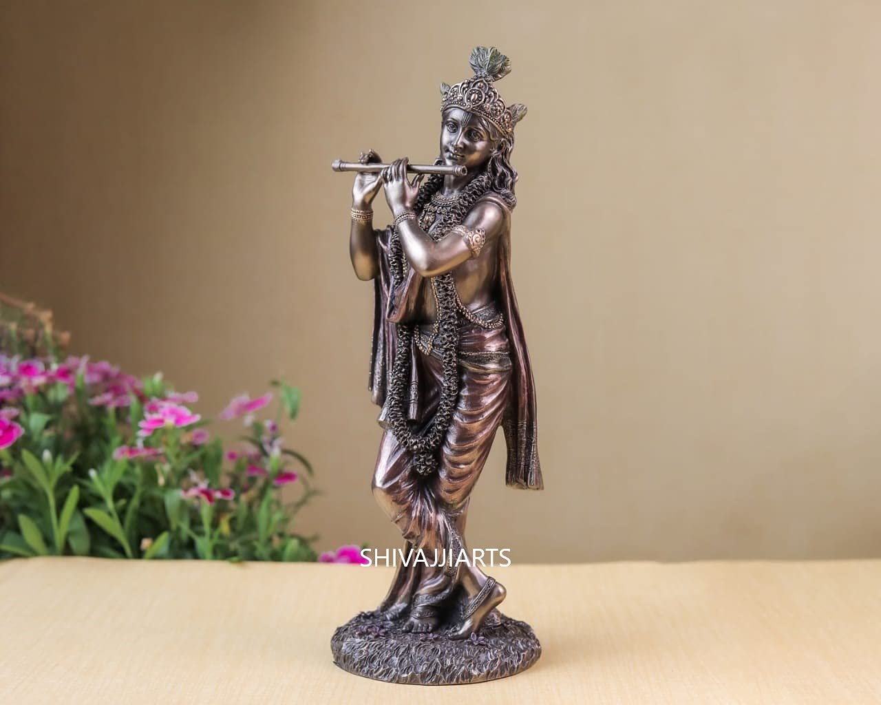 25 CM Lord Krishna Statue with Flute (Basuri) - Handcrafted Hindu Deity Murti for Home Altar, Spiritual Gifts & Meditation Decor | Perfect for Puja Room, Yoga Space & Indian Cultural Displays