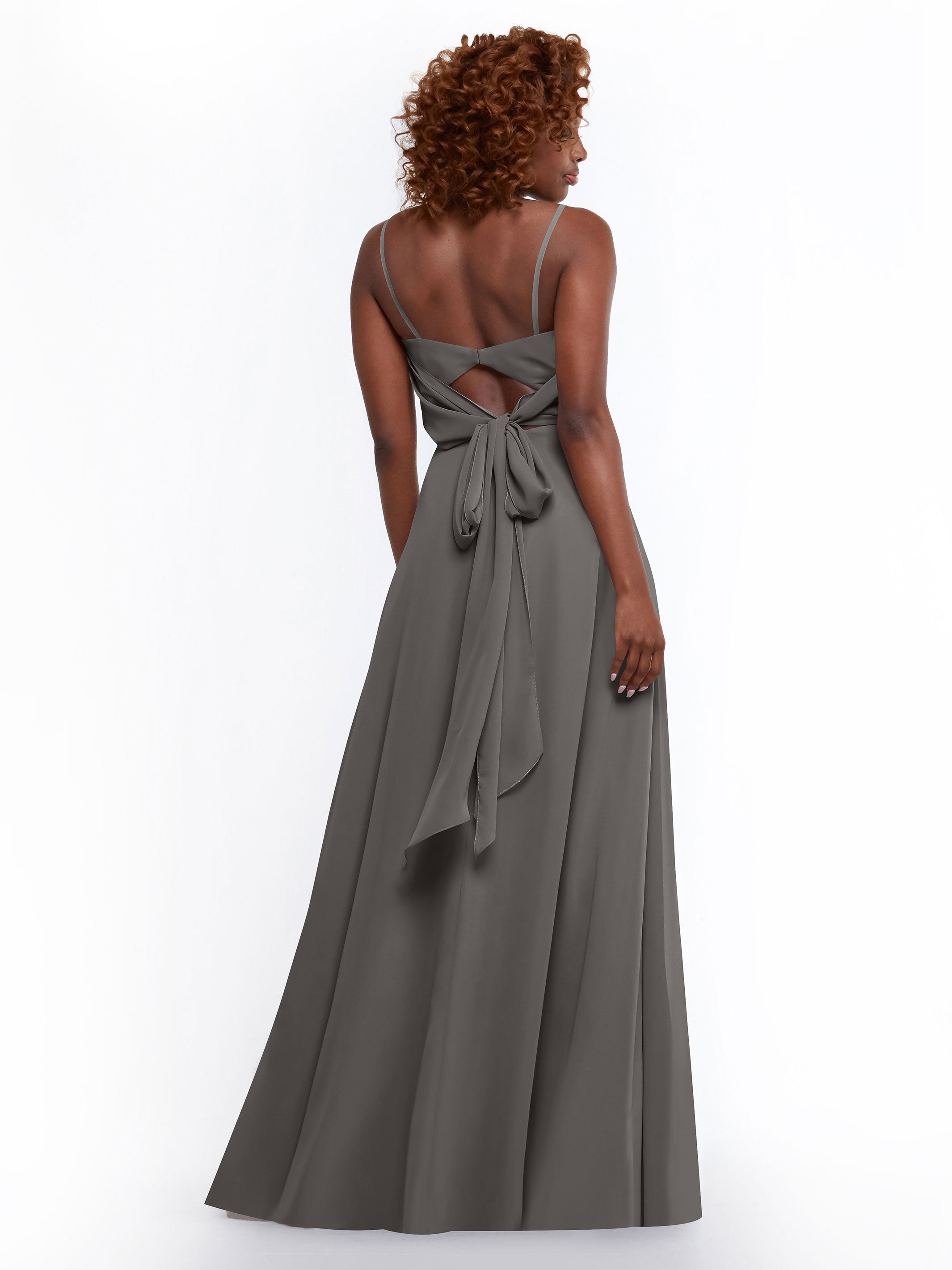 Elegant A-Line Bridesmaid Dress with Flowy Chiffon Skirt and Thigh Slit - Perfect for Weddings, Formal Events & Special Occasions