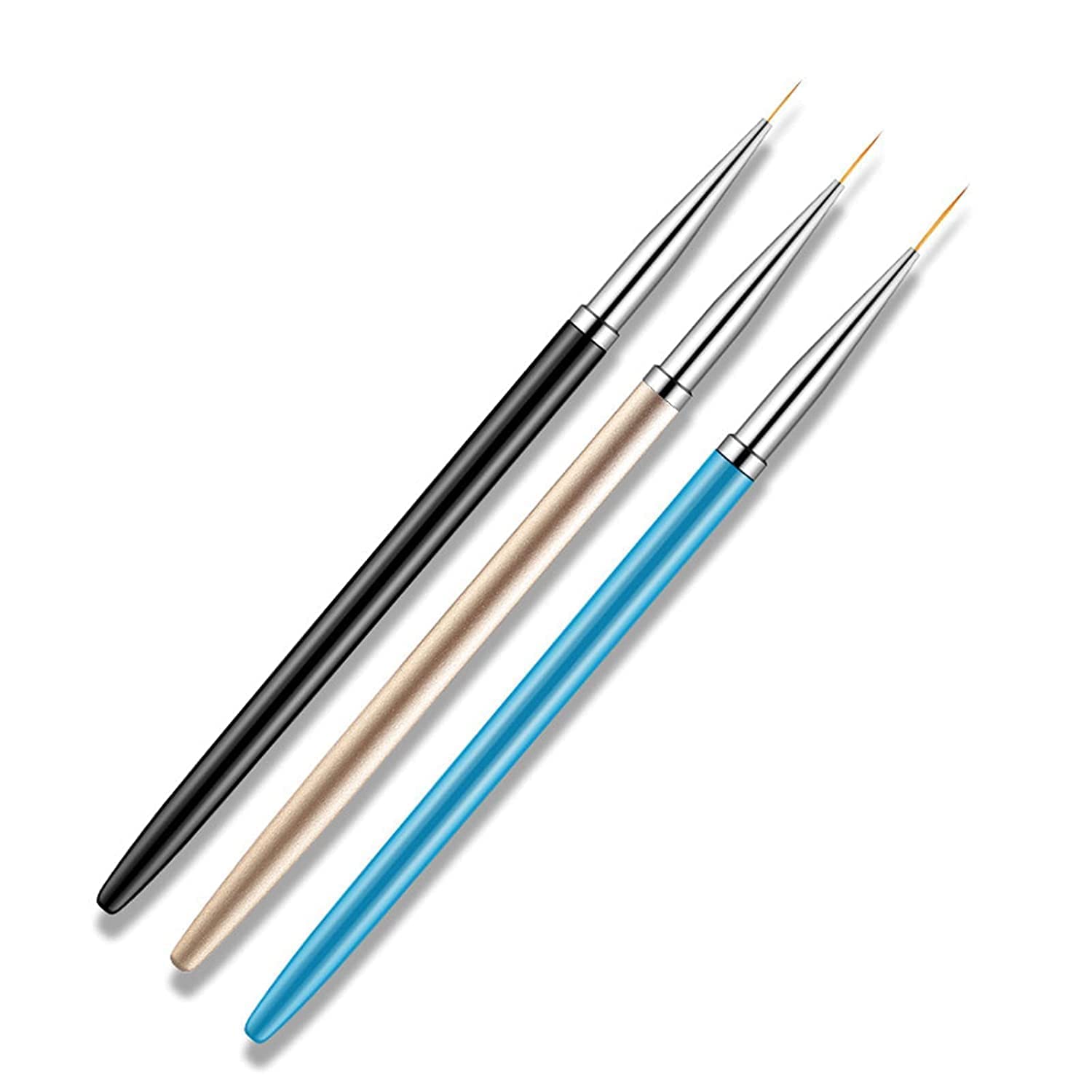 3pcs Red Square Nail Art Liner Brushes for UV Gel & Acrylic Nails - 7/9/11mm Nylon Brush Set with Dotting Pen - Professional Nail Design Tools for Salon & Home Manicure