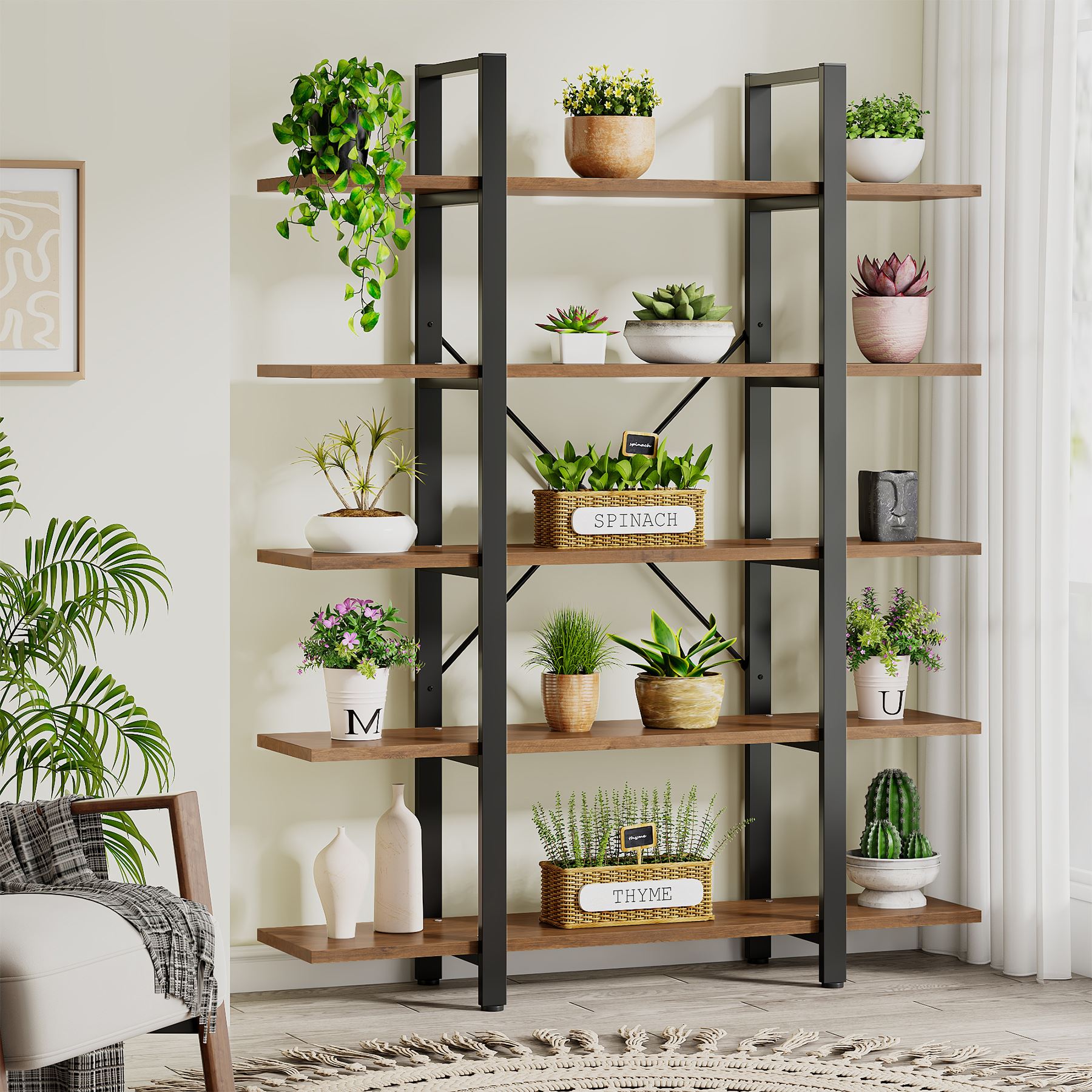 5 Tier Bookshelf - Open Etagere Bookcase with Storage Display Rack for Home Office, Living Room & Bedroom Organization