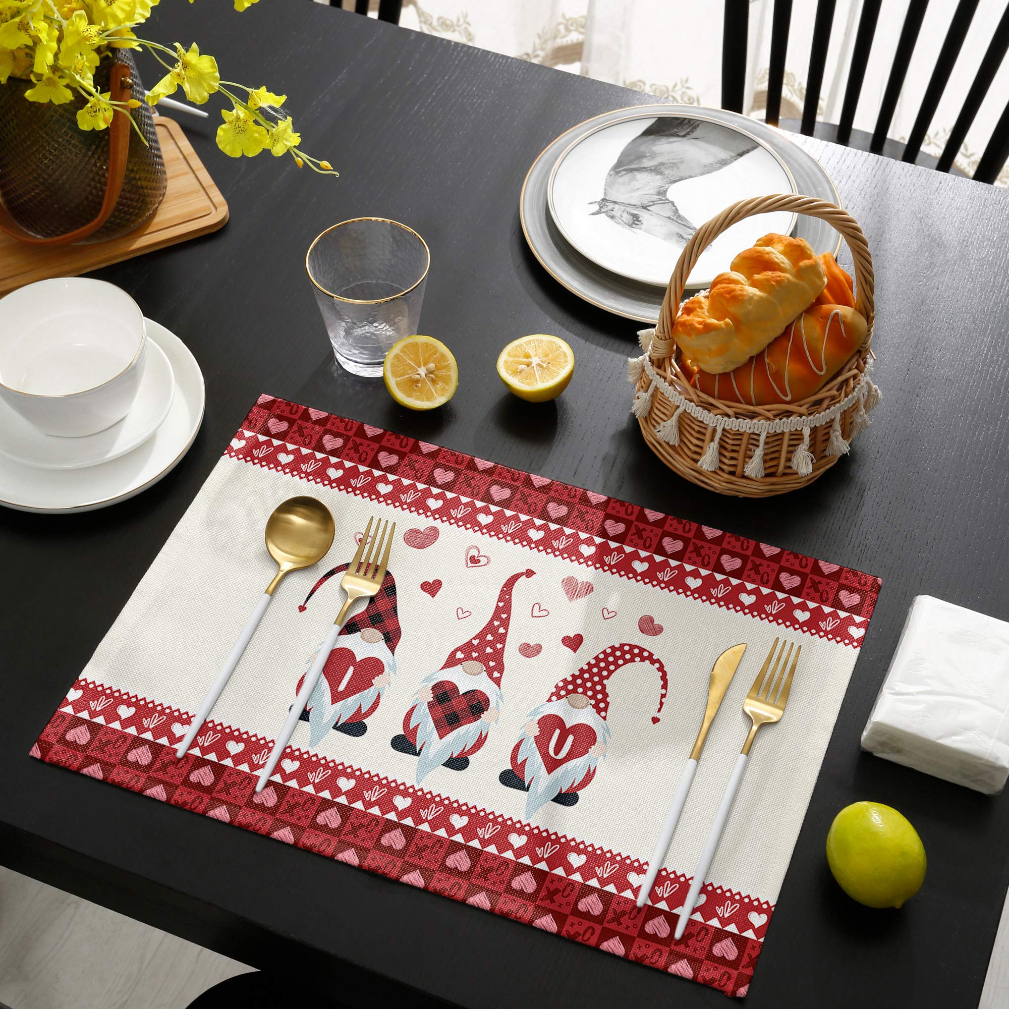 Hostline 6-Piece Valentine's Day Placemats Set - Heart Design Waterproof Table Mats for Dining Table Decor, Romantic Dinner, Kitchen & Party Use