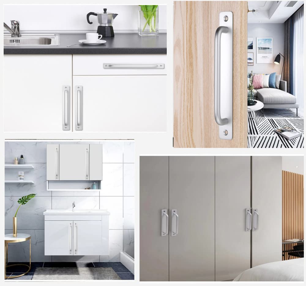 2 Pack Aluminum Alloy Sliding Barn Door Handles - Heavy Duty Cabinet & Drawer Pulls for Kitchen, Wardrobe & Furniture (Silver) - Modern Home & Office Hardware Upgrade