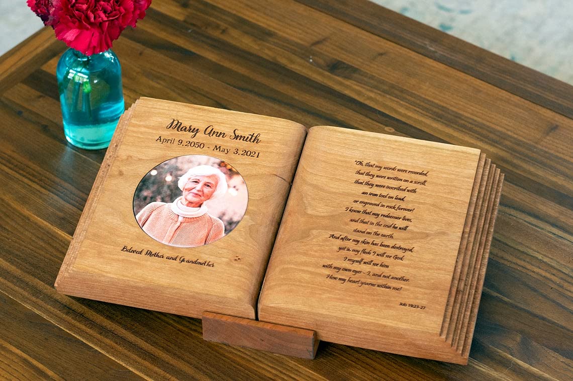 Premium Solid Wood Memorial Book & Bible Holder with Keepsake Sharing Urn - Perfect for Funeral Services, Memorials & Family Heirlooms