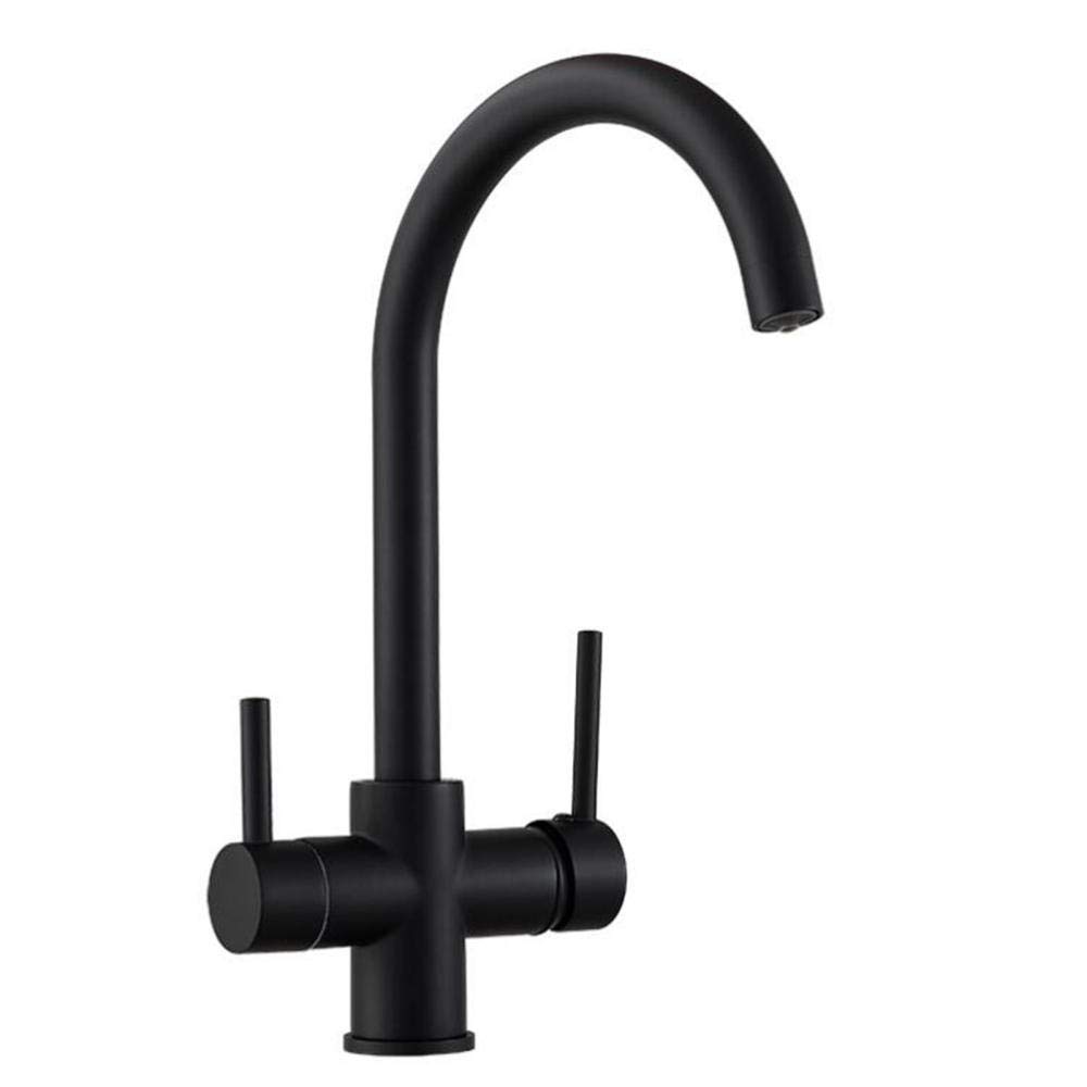 3 in 1 Hot and Cold Water Filter Kitchen Tap - 360° Rotatable Single Hole Sink Tap with 3 Way Filtration, Black - Perfect for Modern Kitchens and Small Spaces