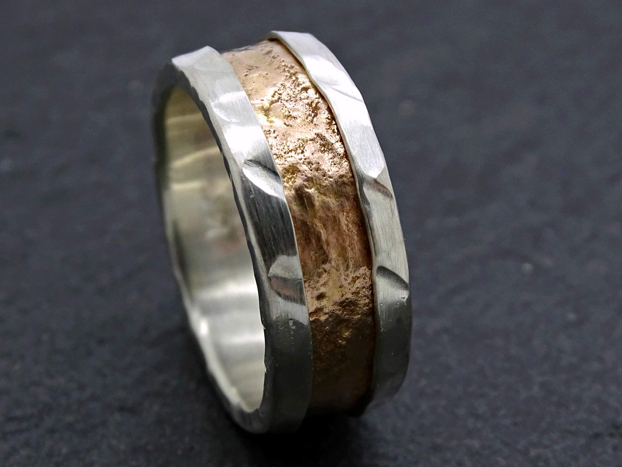 Viking Wedding Band Rose Gold Ring for Men - Molten Gold & Silver Mens Engagement Ring, Durable & Stylish Gift for Him - Perfect for Weddings, Anniversaries & Special Occasions