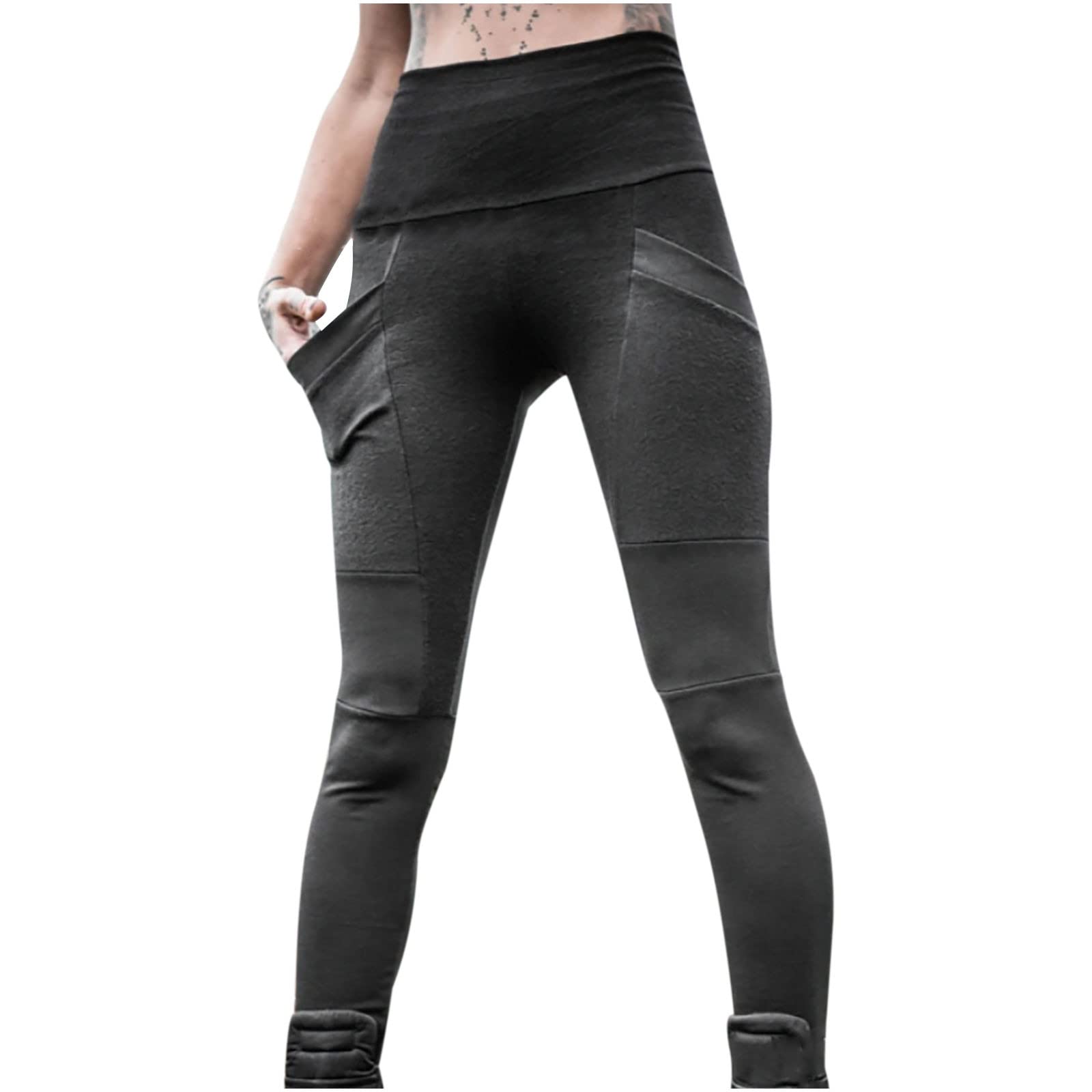 MEOILCE Women's High Waist Thickened Vintage Western Black Leggings - Winter Workout Running Hiking Pants for Casual & Outdoor Activities