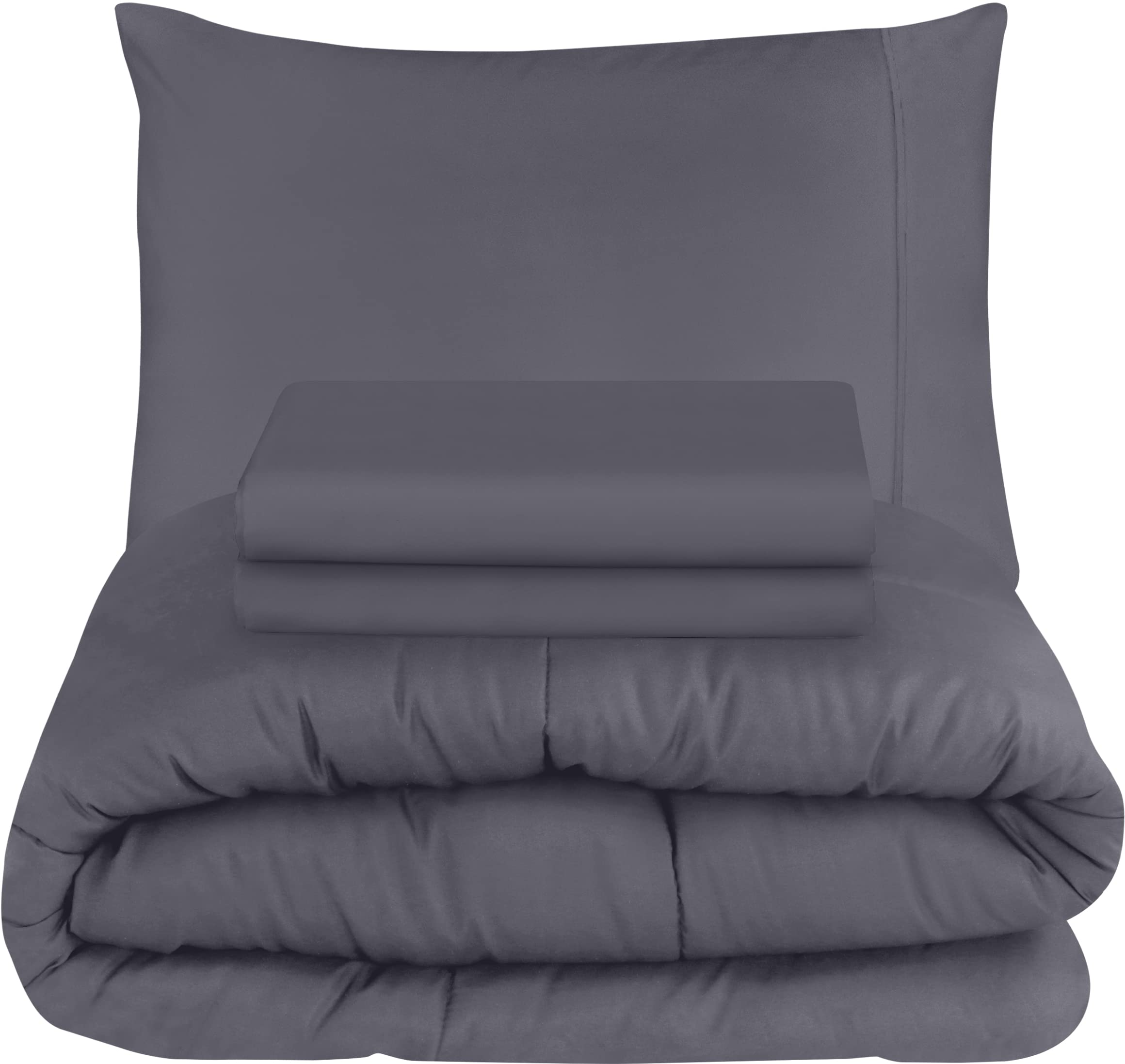Utopia Bedding – Twin Size Grey Microfiber Sheet Set with Comforter & Duvet Insert (4-Piece) – Soft Bedding for Kids Room, Guest Bed & Dorm Essentials