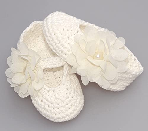 Ivory Crochet Baby Girls Christening Shoes - Handmade Lace Baptism Booties for Newborns & Infants - Perfect for Church Ceremonies, Photo Shoots & Special Occasions