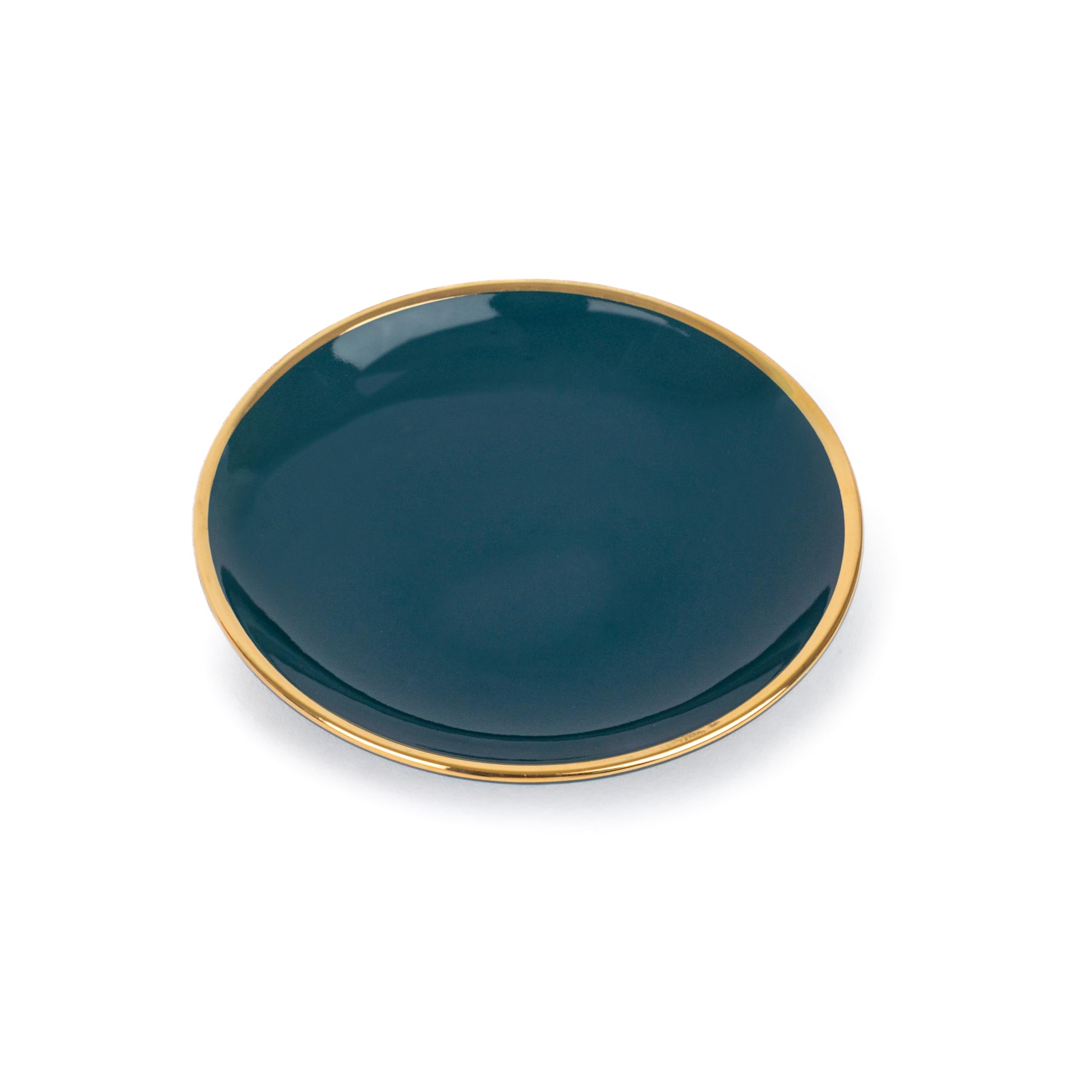 Shay Ceramic Quarter Plates Set of 6 - Teal Gold Goldline Series | Glossy Finish | Small Appetizer & Dessert Plates | Perfect for Parties, Snacks, Tea Time & Home Decor