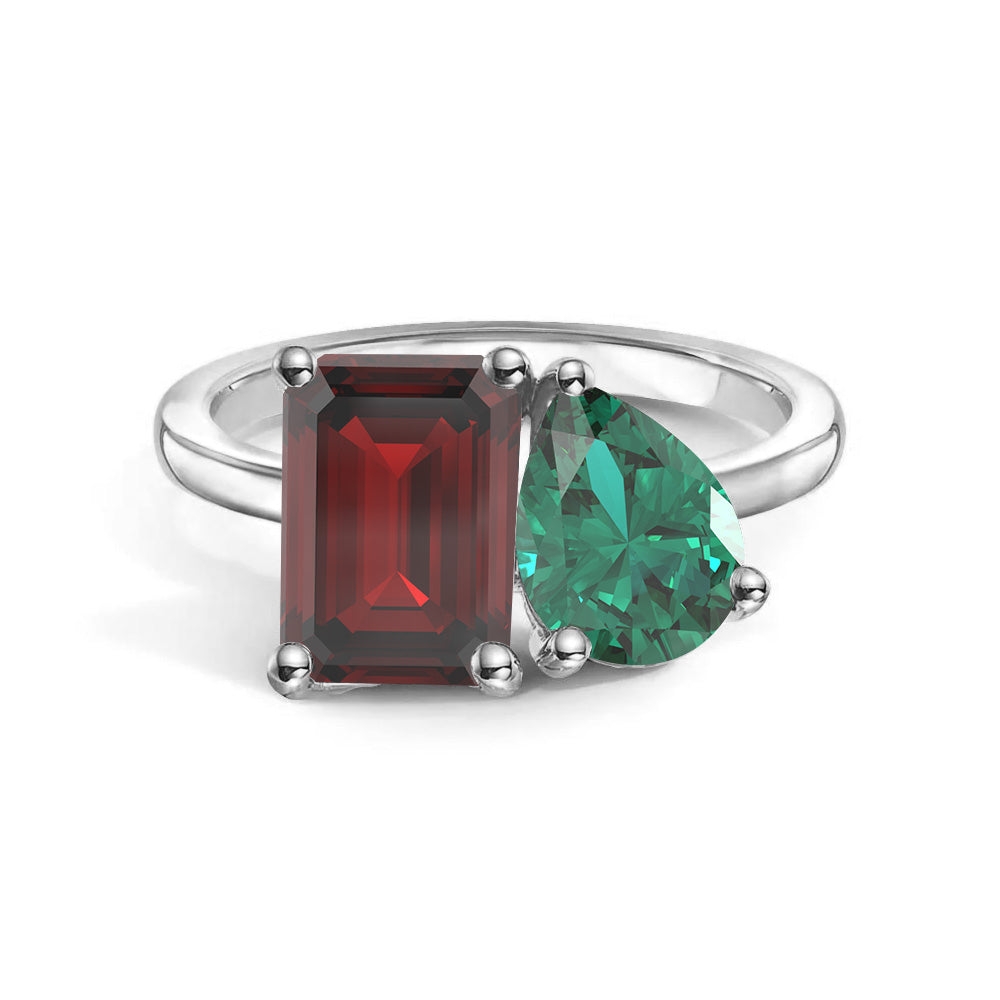 Personalized Garnet Birthstone Ring for Couples - Custom Toi et Moi Anniversary Ring for Her - Romantic Gift for Valentine's Day, Engagement or Wedding Anniversary (Perfect for February Birthdays)