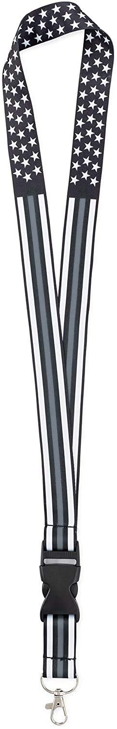 Thin Grey-Gray Line American Flag Lanyard - Adjustable Badge & ID Holder for Office, School, Security & Events - Perfect for Work, Conventions & Everyday Use