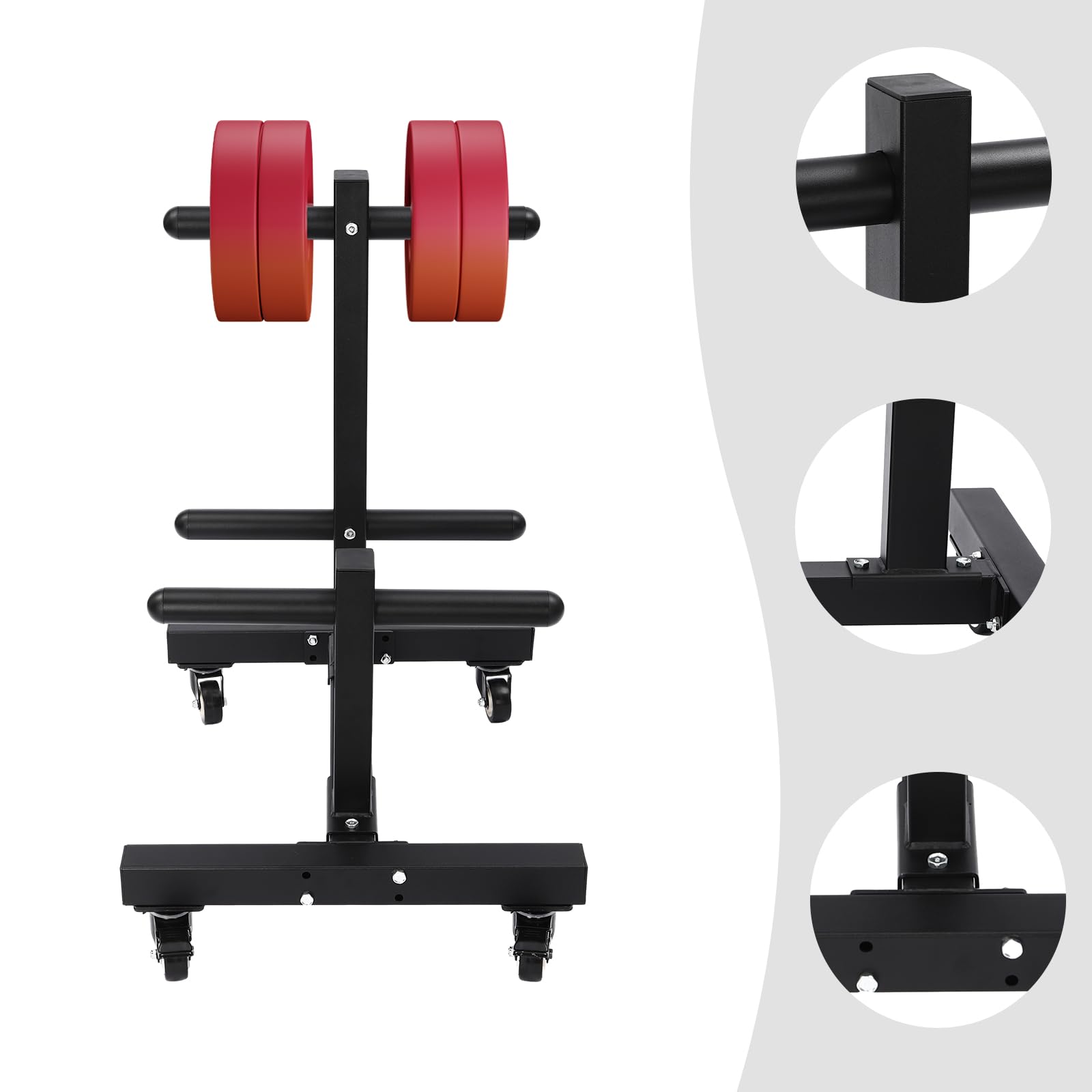 Double Column Weight Plate Rack with Wheels - 37”H Heavy Duty Steel Weight Storage Rack for Gym Plates | Portable Weight Plate Holder & Dumbbell Organizer with Stable Base | Perfect for Home Gyms, Hotels & Schools | Compact Fitness Equipment for Space Saving Workouts