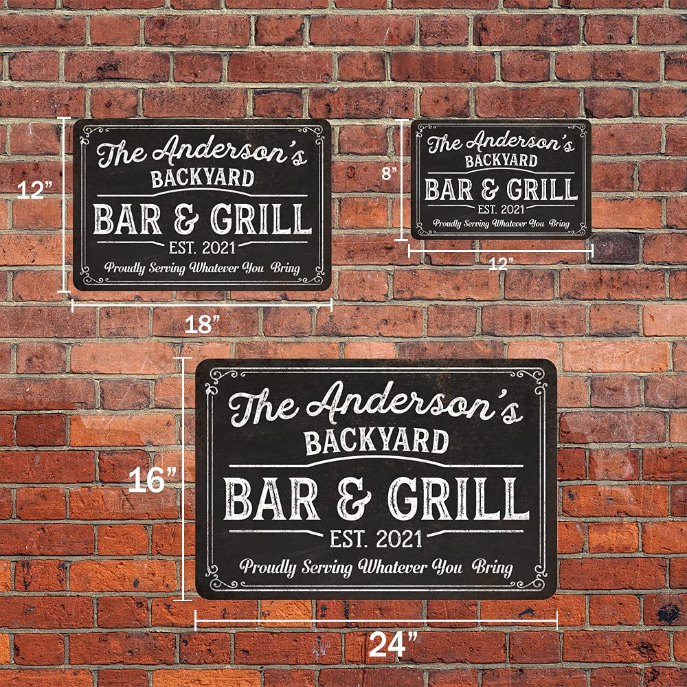 Custom Backyard Bar & Grill Sign - Personalized Patio Decor for Pub, Tavern & BBQ - 8x12 Inch Beer Bar Wall Art - Perfect Gift for Outdoor Entertaining & Man Cave Decor