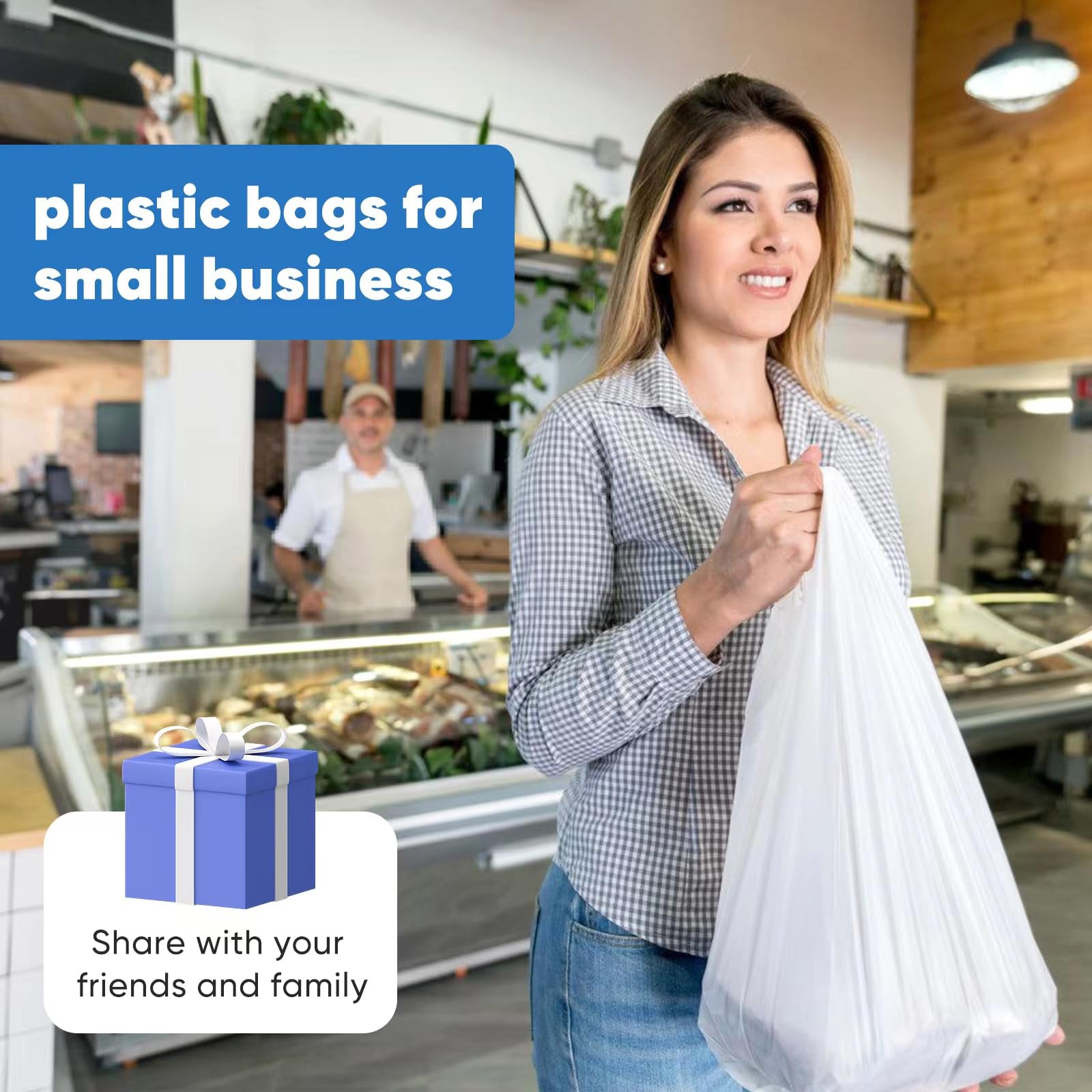 LimonLaviu 310 Count Heavy Duty Plastic Bags with Handles (25 Microns/1 Mil) - 11.5”x6.5”x21” White T-Shirt Grocery Bags for Small Business, Restaurants & Retail Stores | Bulk Shopping Bags for Groceries, Takeout & Retail Packaging