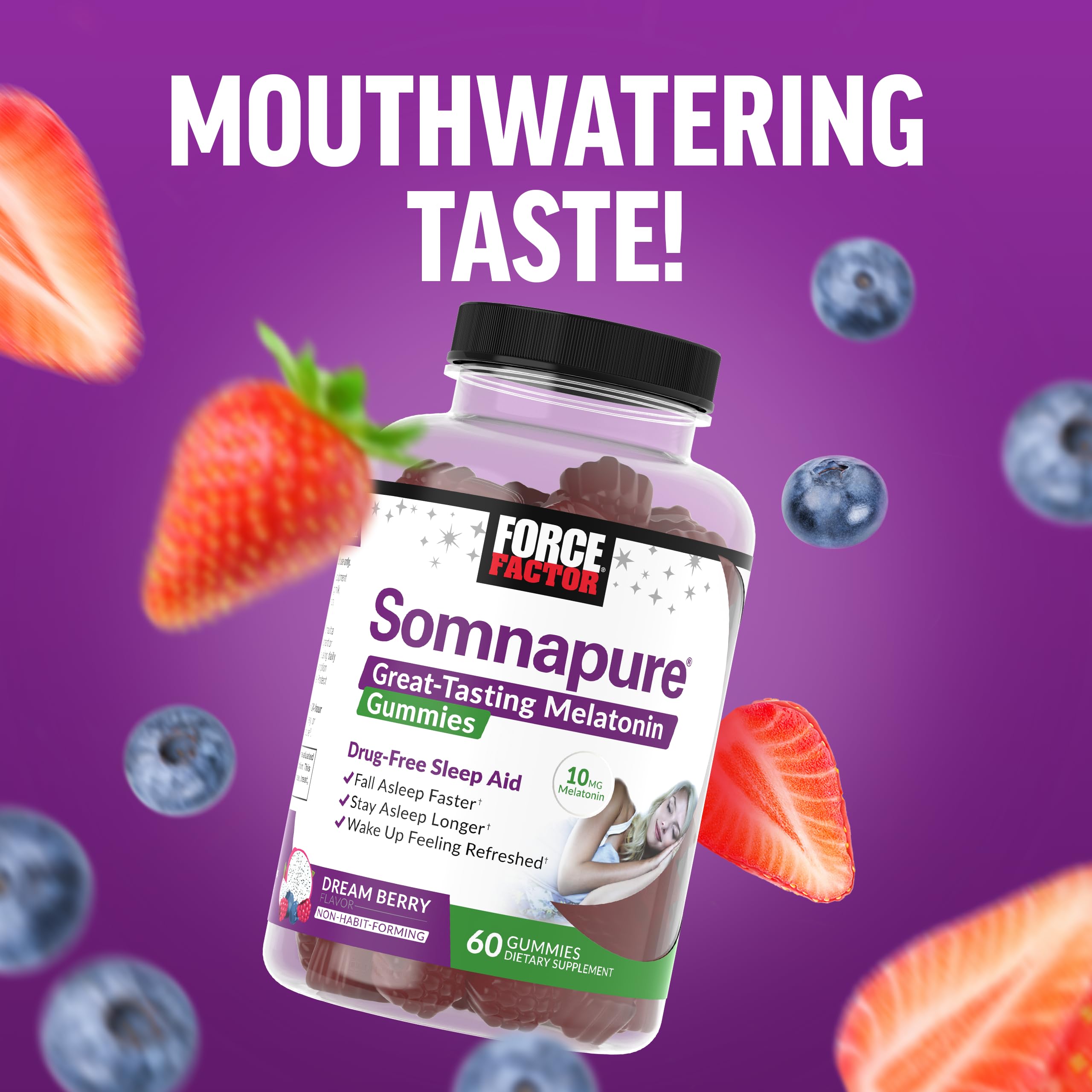 FORCE FACTOR Somnapure Gummies 3-Pack with 10mg Melatonin | Natural Sleep Aid Gummies | Dream Berry Flavor | 180 Count | Purple | Perfect for Travel, Stress Relief & Nighttime Relaxation