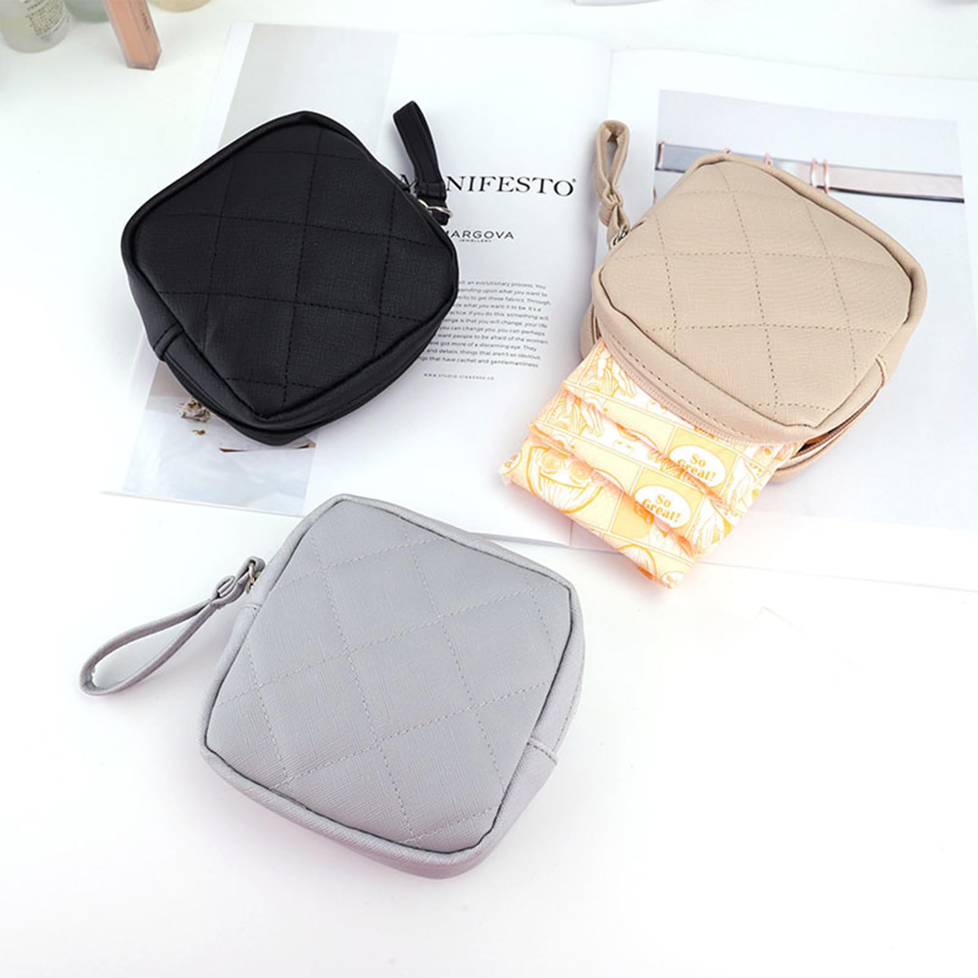 Sanitary Napkin Storage Pouch - Reusable Waterproof Makeup Bag for Feminine Hygiene Products - Portable Travel Organizer for Tampons, Pads & Menstrual Cups (Black) - Perfect for Gym, Office & Travel Essentials