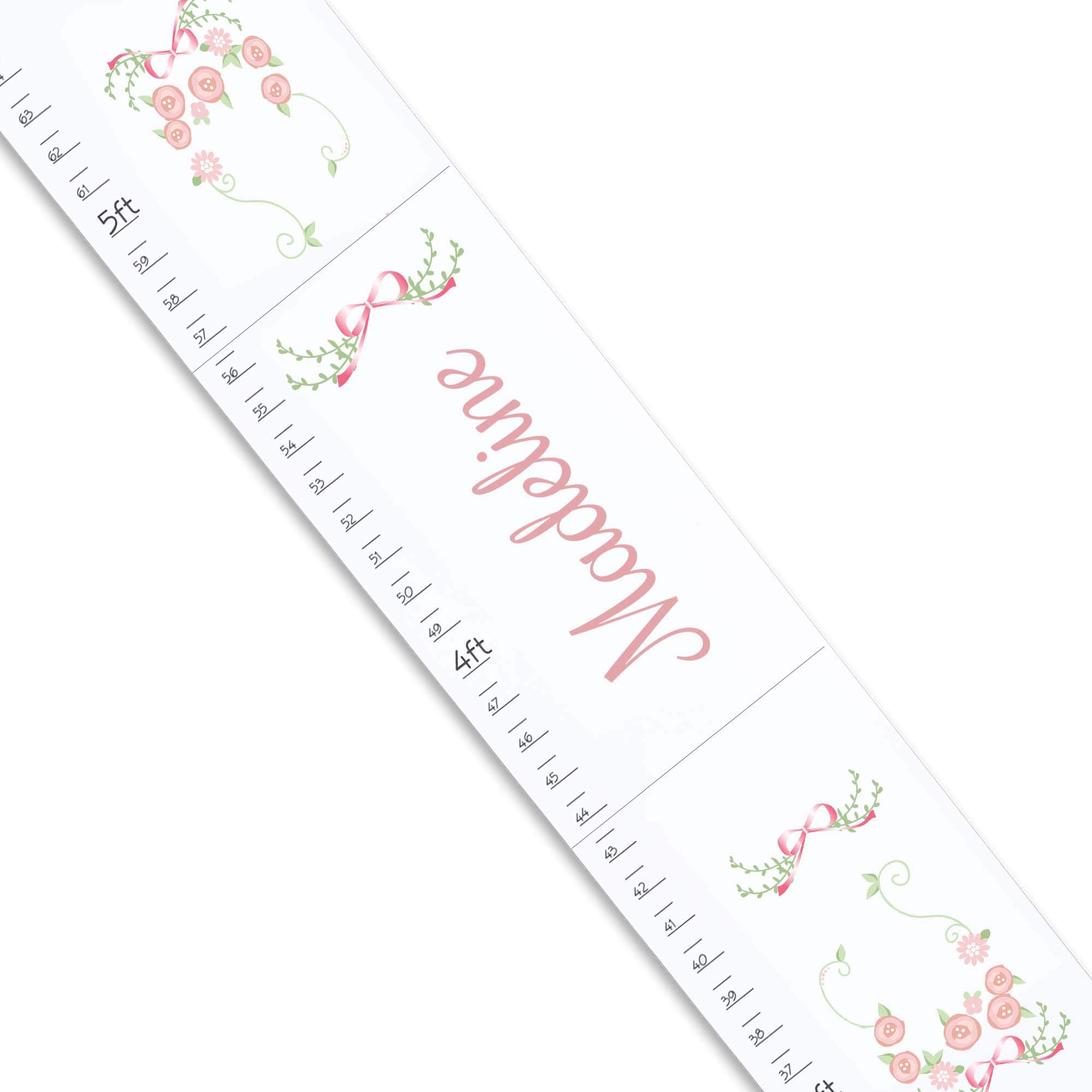 Personalized White Growth Chart for Kids - Garland Pink Mint Blush Measuring Stick - Wall Mounted Height Ruler for Nursery, Bedroom & Playroom Decor - Perfect Baby Shower Gift