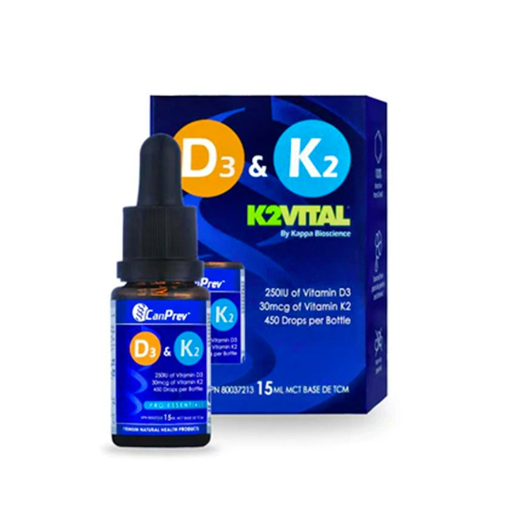 Canprev Vitamin D3 + K2 Drops 250IU/30mcg - MCT Oil Base 15ml - Supports Bone & Immune Health - Perfect for Daily Supplementation at Home or Travel