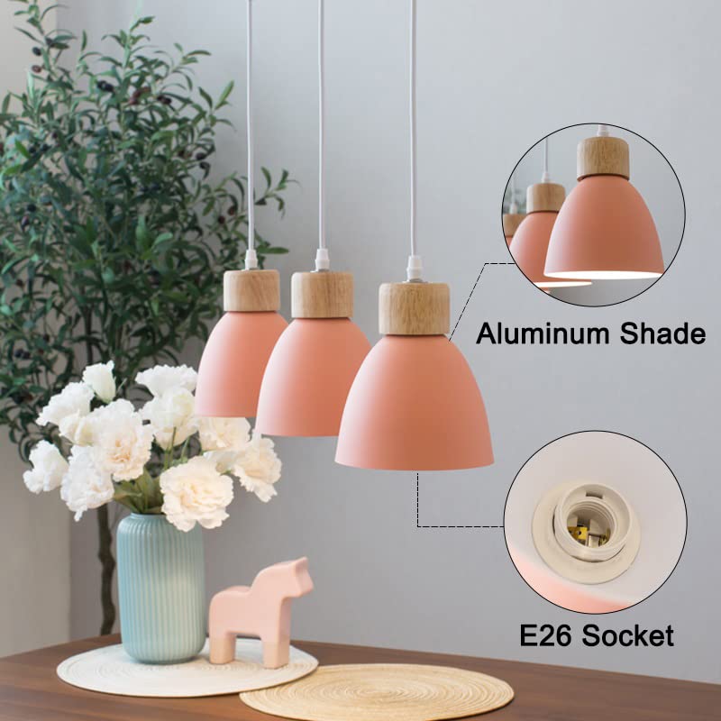 Kiven 3-Lights J-Type Dimmable Track Lighting Fixture with Macaron Aluminum Shade - 24 Inch Pink | Modern Pendant Light for Kitchen, Dining Room & Retail Stores