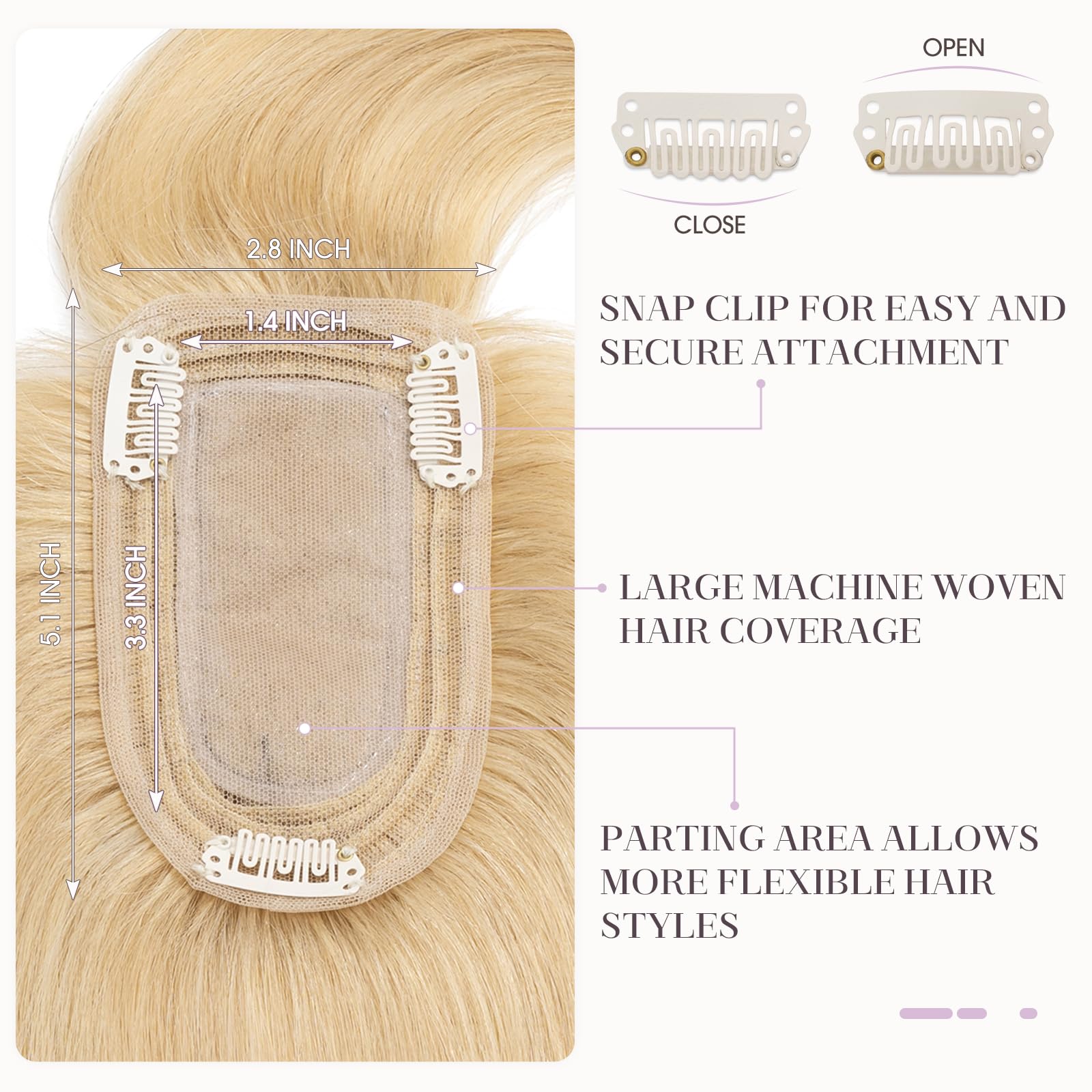 100% Real Human Hair Toppers with Bangs for Women - 16 Inch Blonde Clip-in Hairpiece (2.8