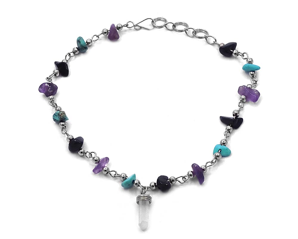 Clear Quartz Crystal Dangle Anklet with Silver Chain - Handmade Boho Women's Fashion Jewelry for Yoga, Meditation & Spiritual Healing