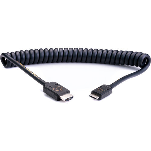 Atomos AtomFLEX HDMI to Mini HDMI Coiled Cable (16 to 32 inch) - Durable Flexible HDMI Type A Male to Type C Male Cable for Cameras, Monitors & Video Equipment - Perfect for Studio, Field Production & Live Streaming