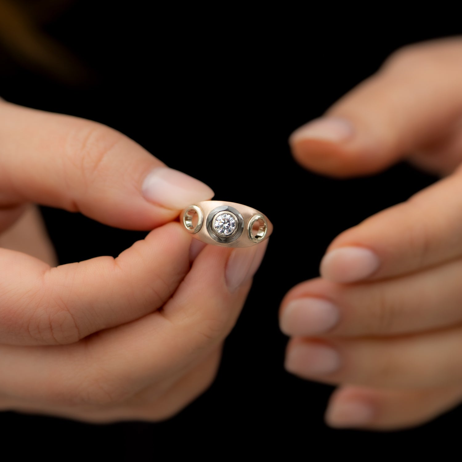 Stunning Piercing Engagement Ring with Grommets & Grey Diamond Halo - Perfect for Alternative Weddings, Gothic Proposals & Unique Bridal Jewelry