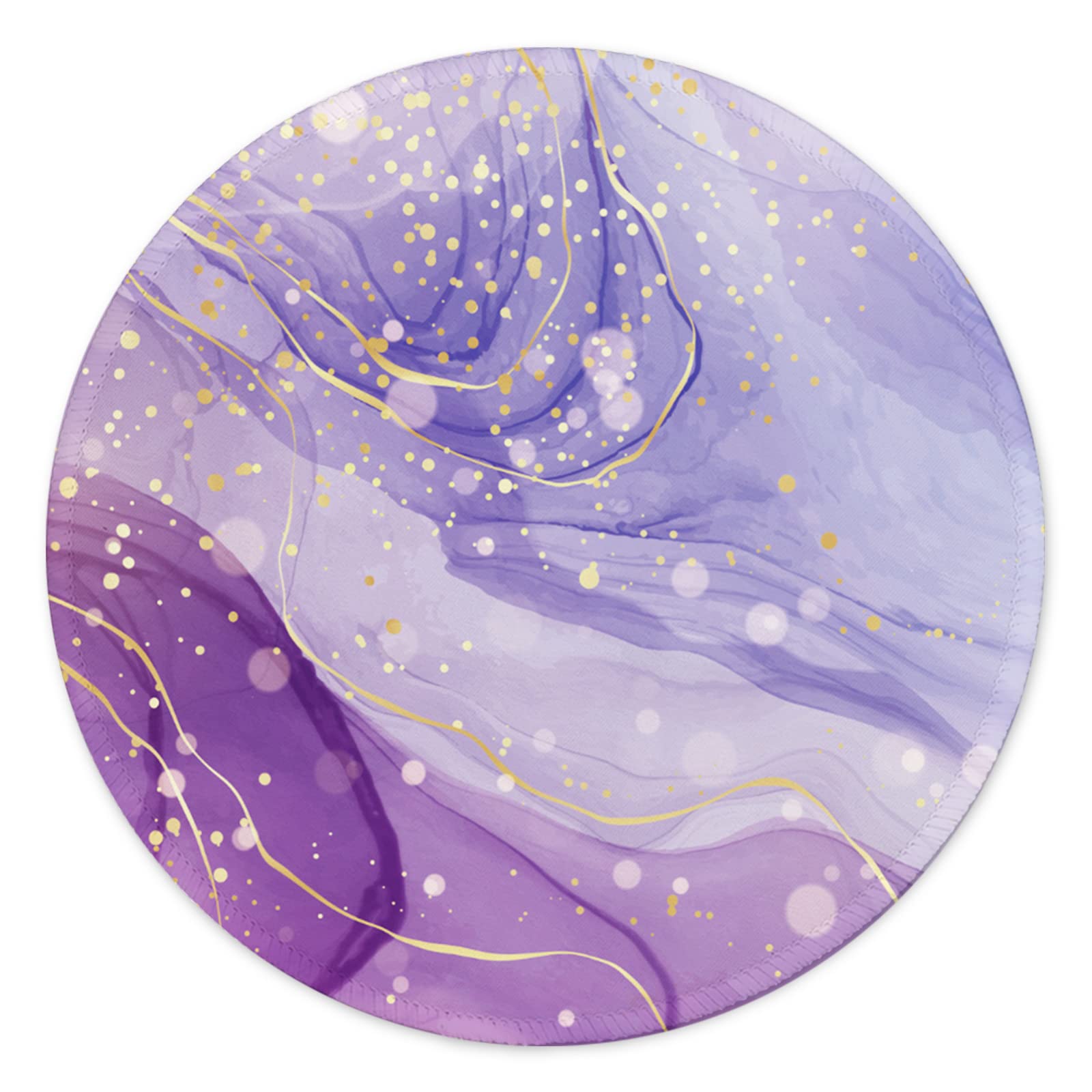Premium Round Gaming Mouse Pad - Non-Slip Rubber Base with Stitched Edge (7.9x7.9 Inch) for PC, Laptop & Office - Marble Violet Golden Design - Perfect for Work, Gaming & Home Office Use