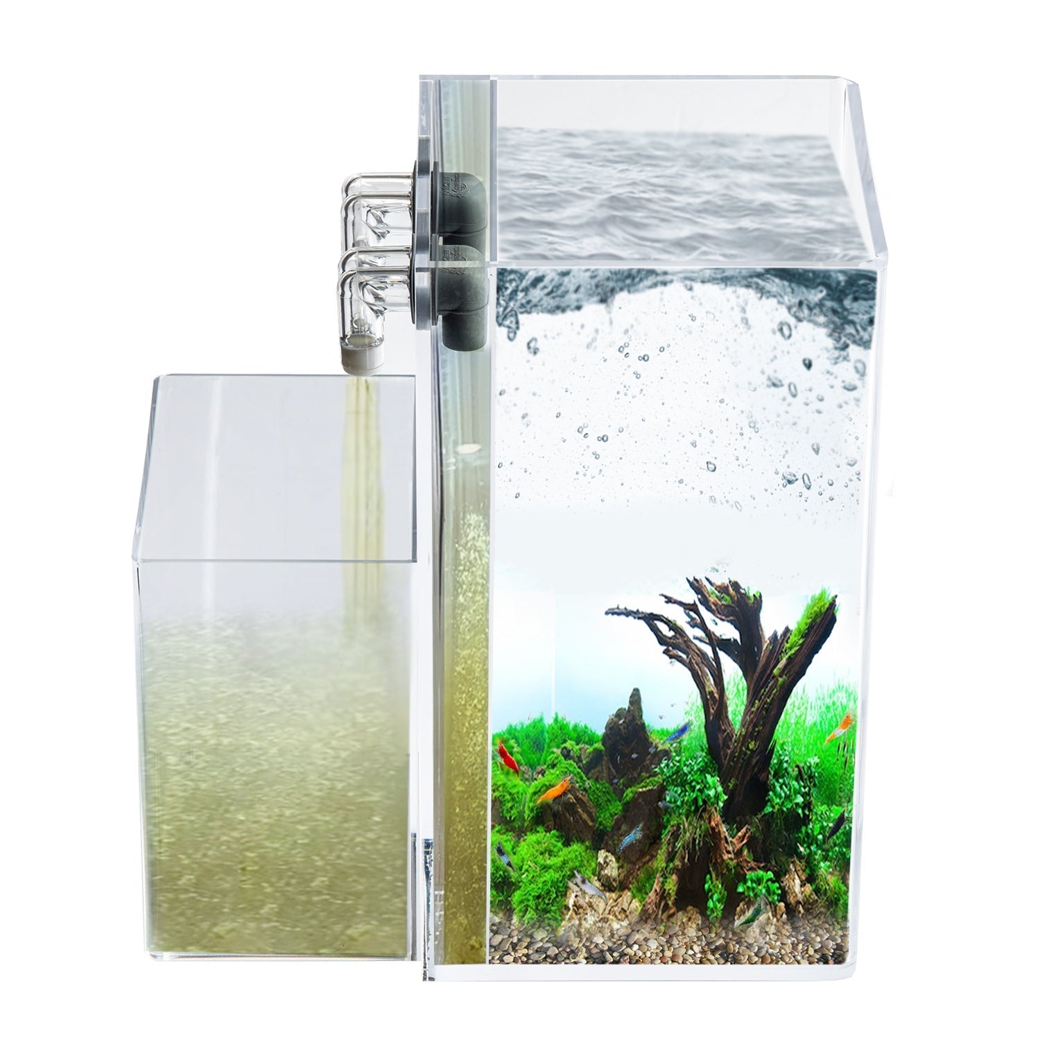 Self-Cleaning Aquarium Kit with Lid & Waterfall Basin - 2.5 Gallon Low Maintenance Fish Tank for Home, Office or Classroom Decor | Easy Setup & Hassle-Free Care