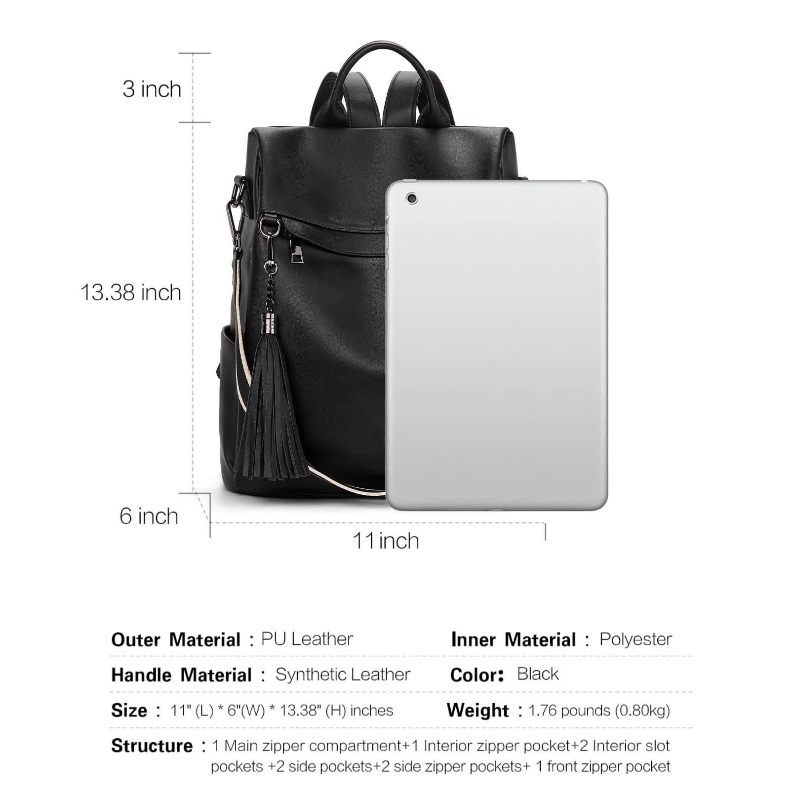 Telena Women's PU Leather Anti-Theft Backpack Purse - Stylish Shoulder Bag with Tassel for Travel, Work & Daily Use