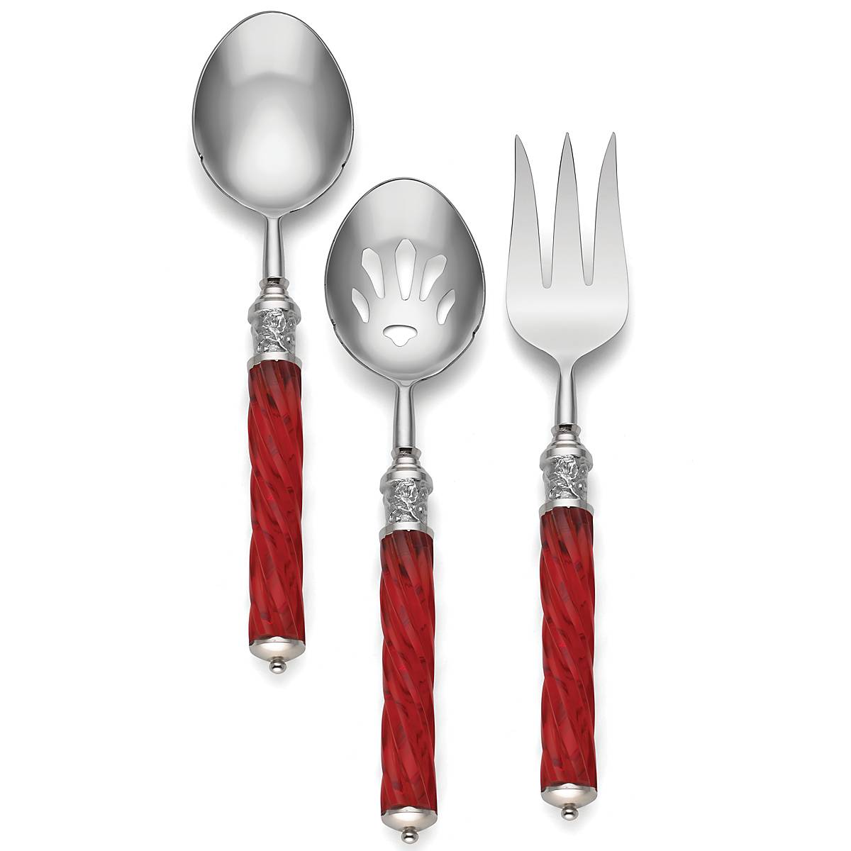 Elegant Holiday Jewel Spiral 3-Piece Serving Set - Stainless Steel Appetizer Forks for Parties, Weddings & Buffets - Perfect for Cheese, Fruit & Dessert Displays