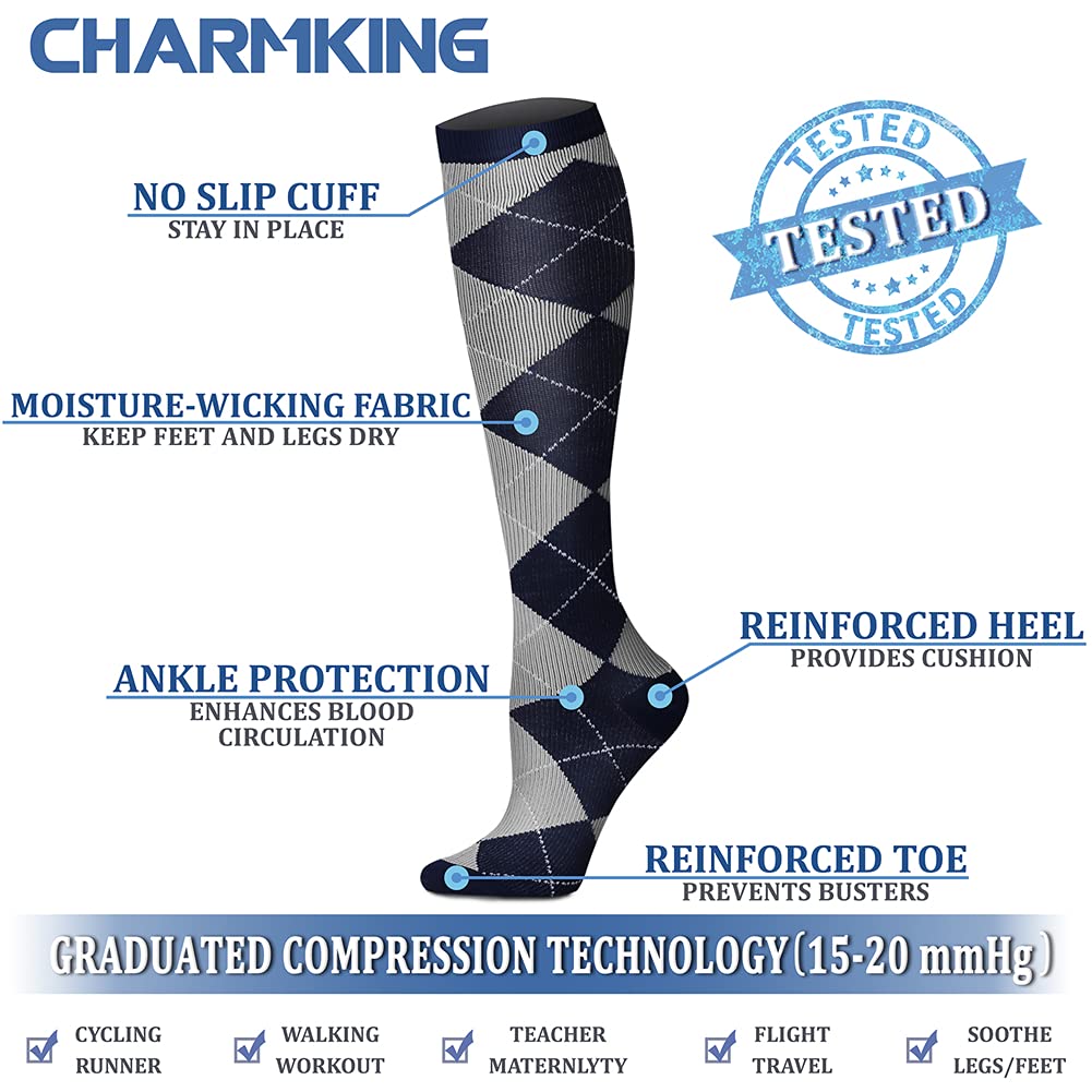 CHARMKING 15-20 mmHg Compression Socks for Women & Men - 8 Pairs - Best Support for Running, Cycling, Nursing & Travel - Improve Blood Circulation & Reduce Swelling - Perfect for Athletes, Nurses & Frequent Flyers