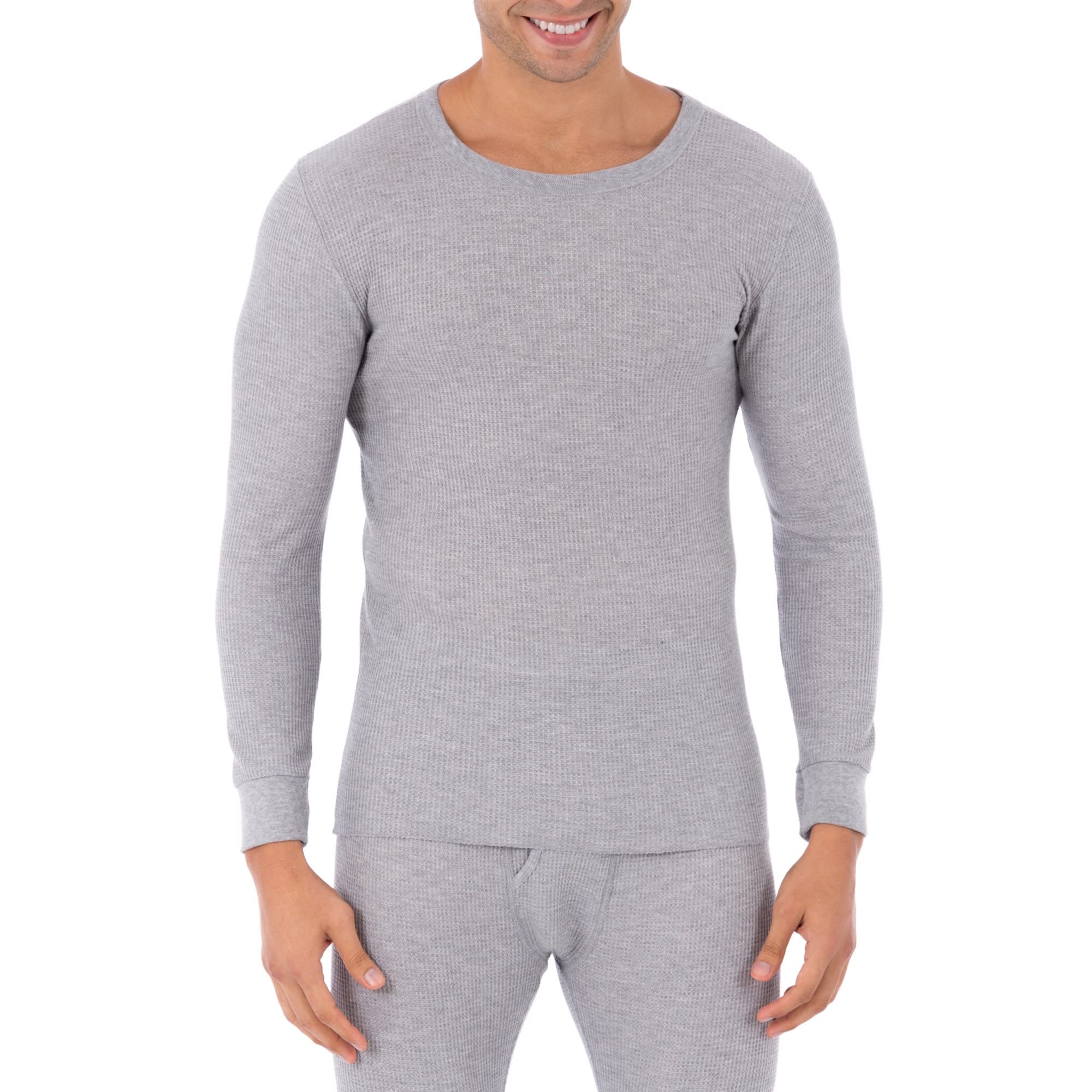 Fruit of the Loom Men's Thermal Waffle Weave Crewneck Long Sleeve Shirt - Warm Winter Base Layer for Outdoor Activities & Casual Wear