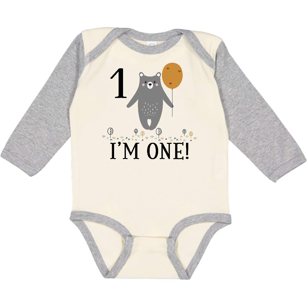 Inktastic 1st Birthday Woodland Bear Baby Bodysuit - Adorable 1 Year Old Long Sleeve Creeper for Boys & Girls - Perfect for Birthday Photos, Family Celebrations & Special Occasions