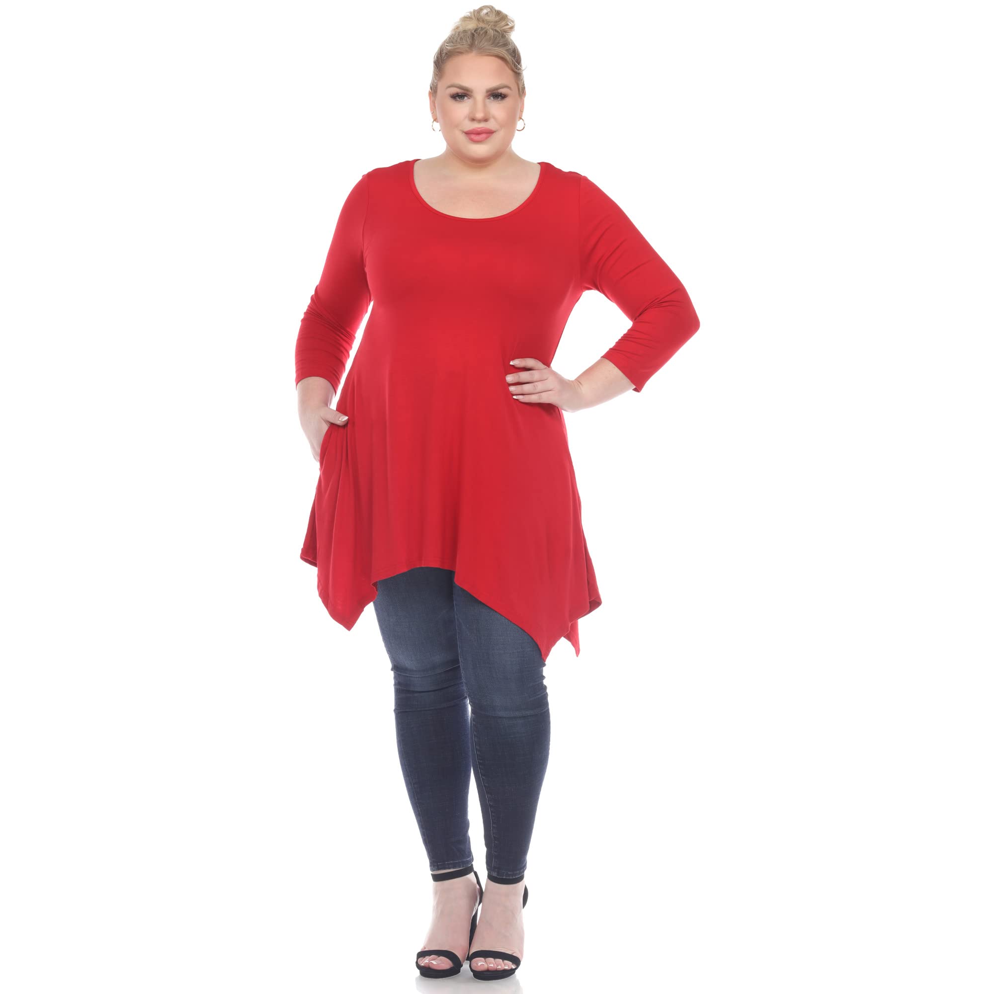 White Mark Women's Makayla Tunic Top with Shark Bite Hemline & Pockets - Stylish Casual Blouse for Work, Date Night & Everyday Wear