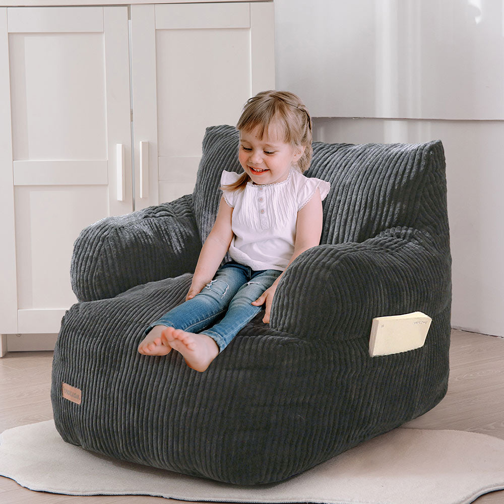 MAXYOYO Kids Bean Bag Chair - Soft Toddler Bean Bag Sofa with Filler for Boys & Girls, Dark Grey - Perfect for Playrooms, Bedrooms & Reading Nooks