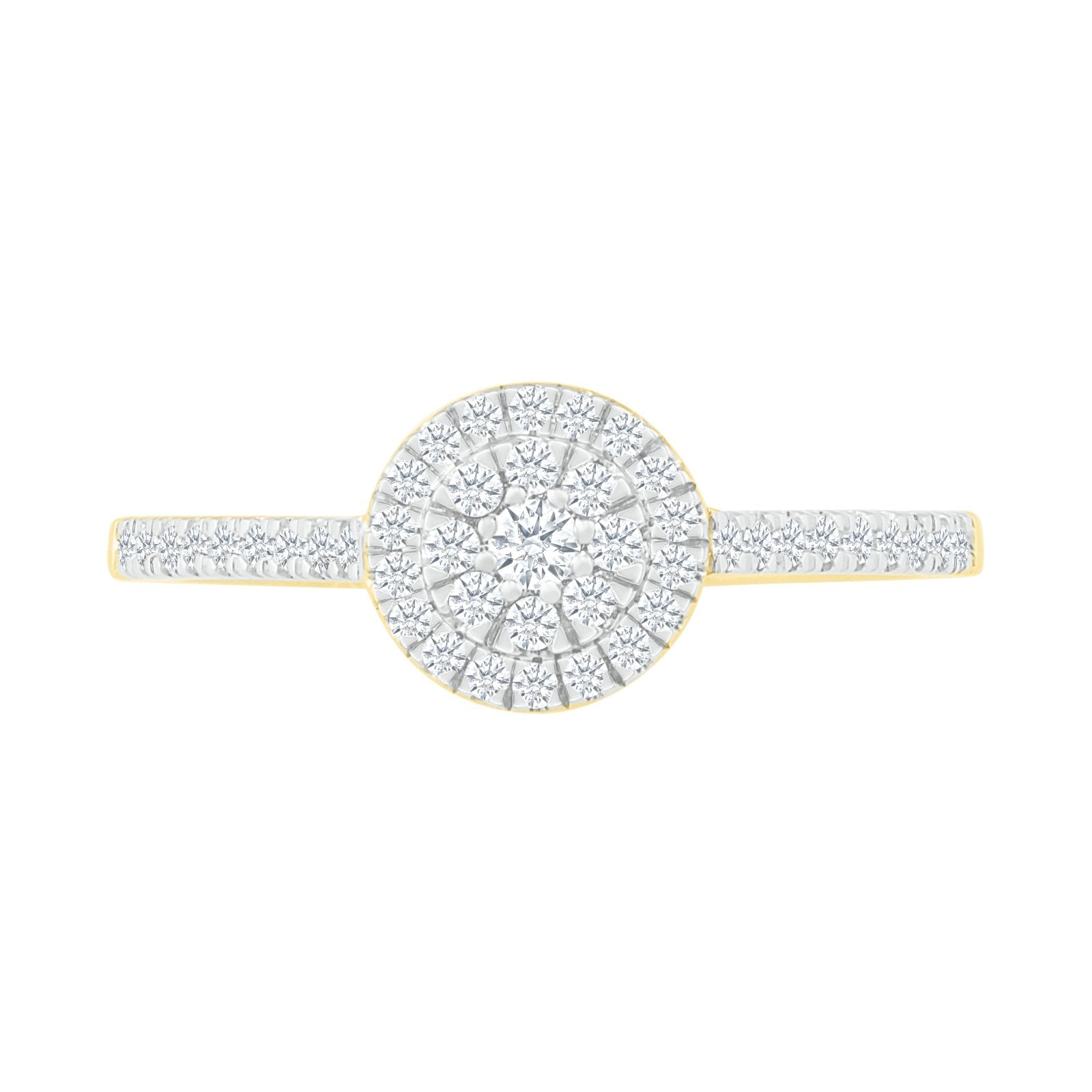10k Yellow Gold Pave Diamond Round Illusion Ring with Diamond Halo - Elegant Bridal Jewelry for Engagement, Wedding & Anniversary Gifts