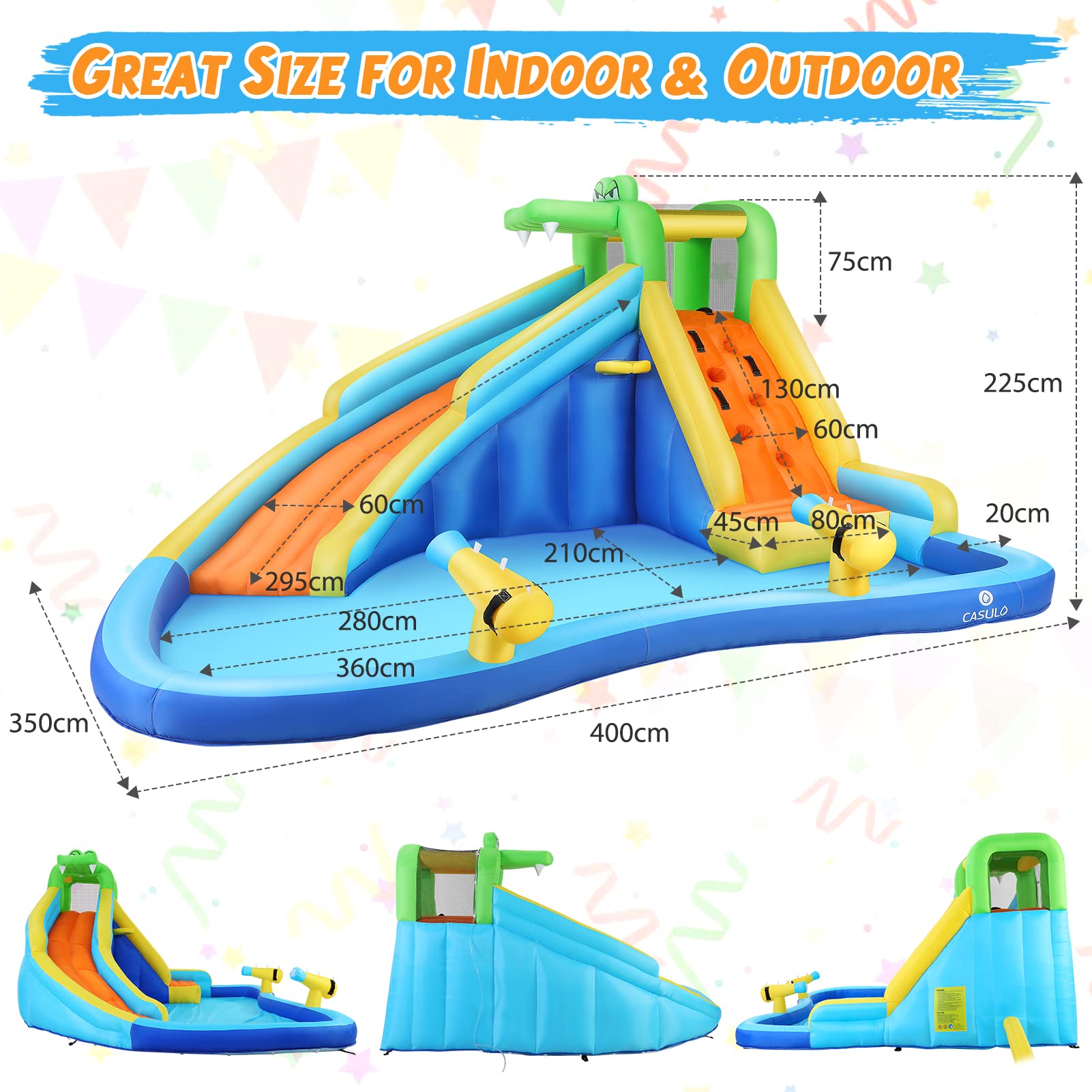 WHUBEFY 7-in-1 Inflatable Water Slide for Kids - Bounce House with Blower, Splash Pool, Water Gun & Climbing Wall | Backyard Water Park for Summer Fun | Perfect for Birthday Parties, Family Gatherings & Outdoor Play