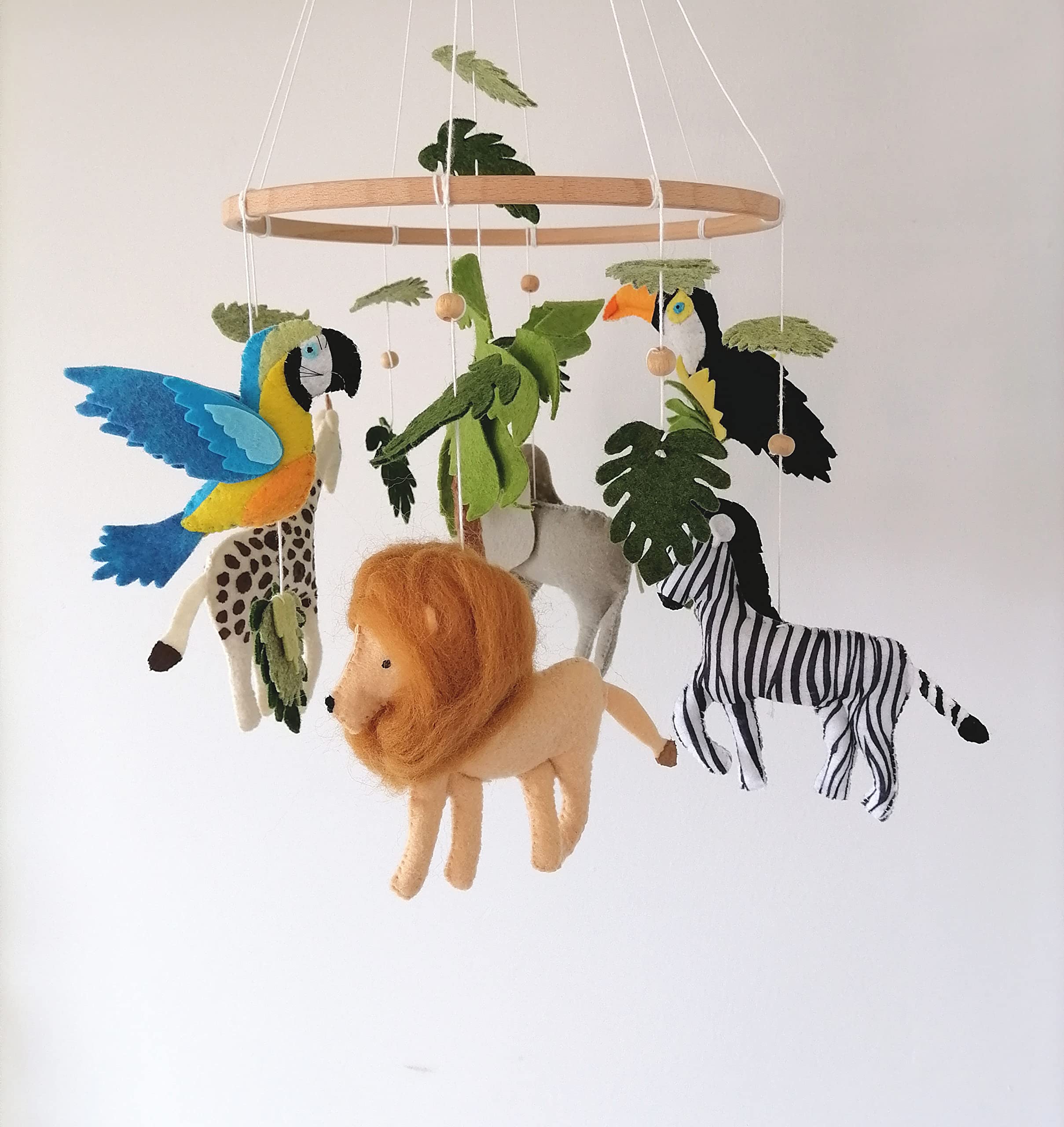 Handmade Africa Animals Baby Mobile - Tropical Birds & Jungle Zoo Animals Crib Mobile for Neutral Nursery Decor | Perfect Gender-Neutral Gift for Baby Showers & Newborn Rooms