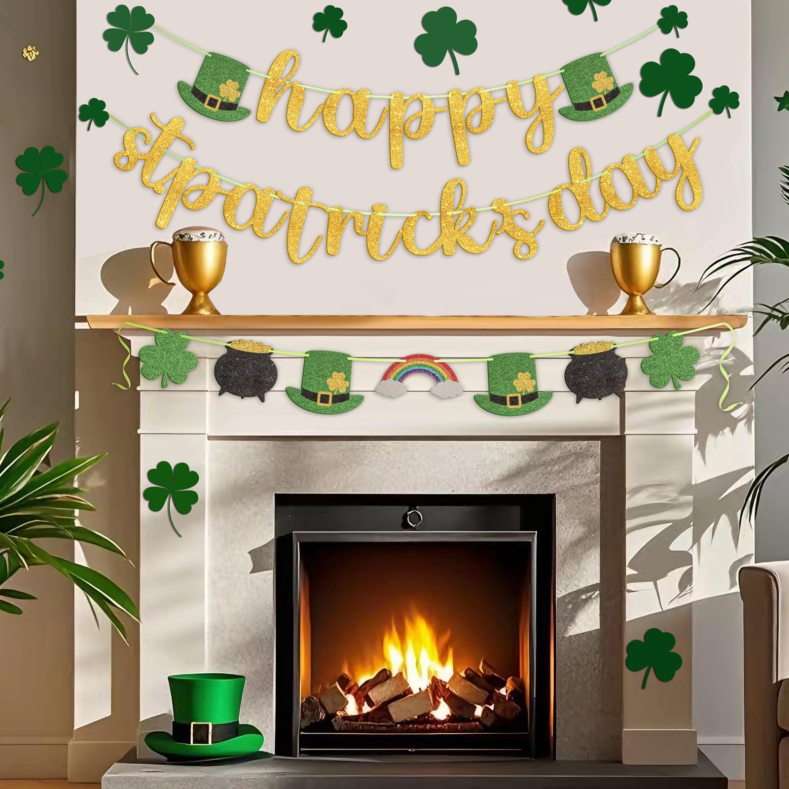 St. Patrick's Day Banner - Glitter Shamrock Decorations & Irish Party Supplies for Spring - Perfect for Home, Office, and St. Patrick's Day Party Decor