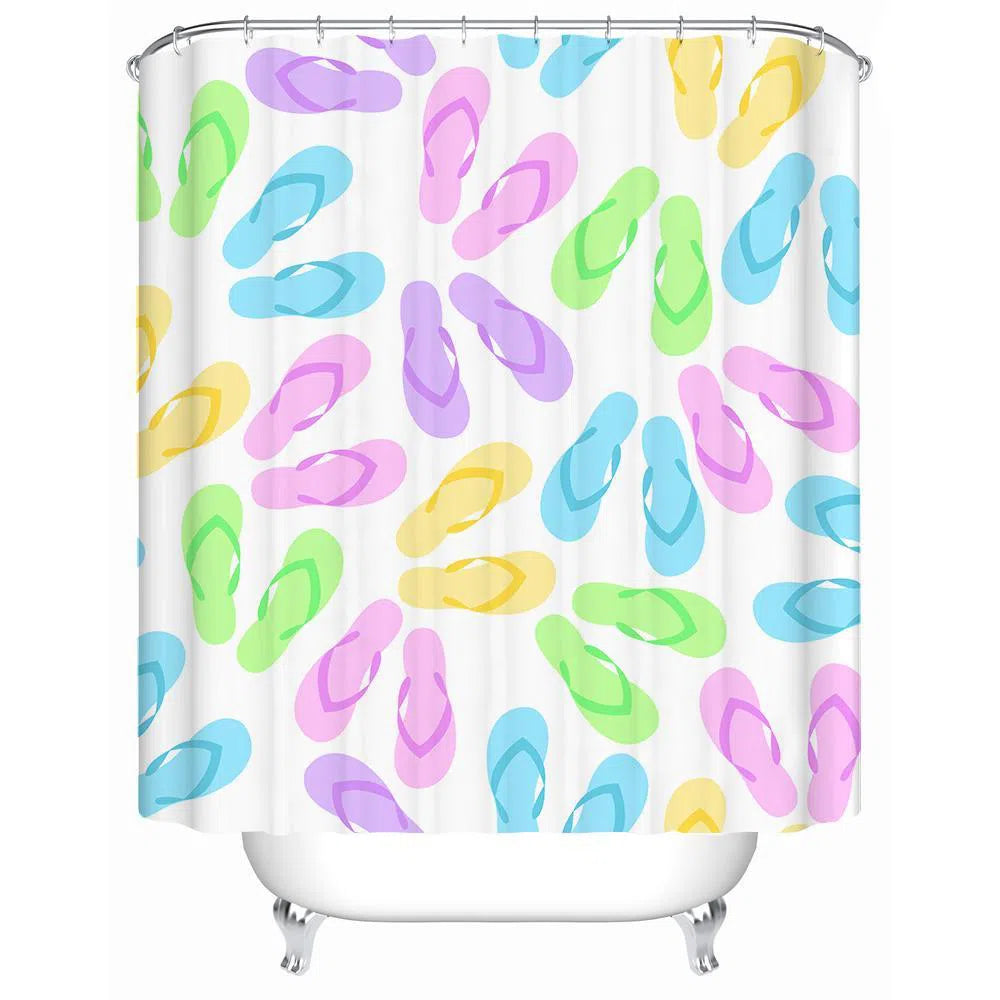 Flip Flops Galore Shower Curtain - Waterproof Bathroom Decor with Tropical Beach Design - Perfect for Beach House, Vacation Rental & Coastal Themed Bathrooms