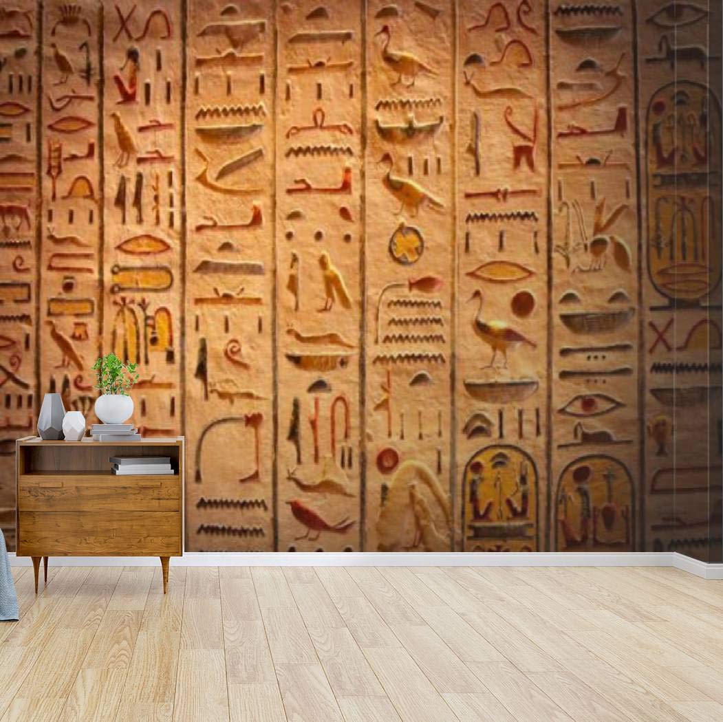 Egyptian Hieroglyphs Wall Mural - Peel and Stick Self-Adhesive Wallpaper, Large Removable Vinyl Film for Home Decor | Perfect for Living Room, Bedroom, or Office Accent Wall