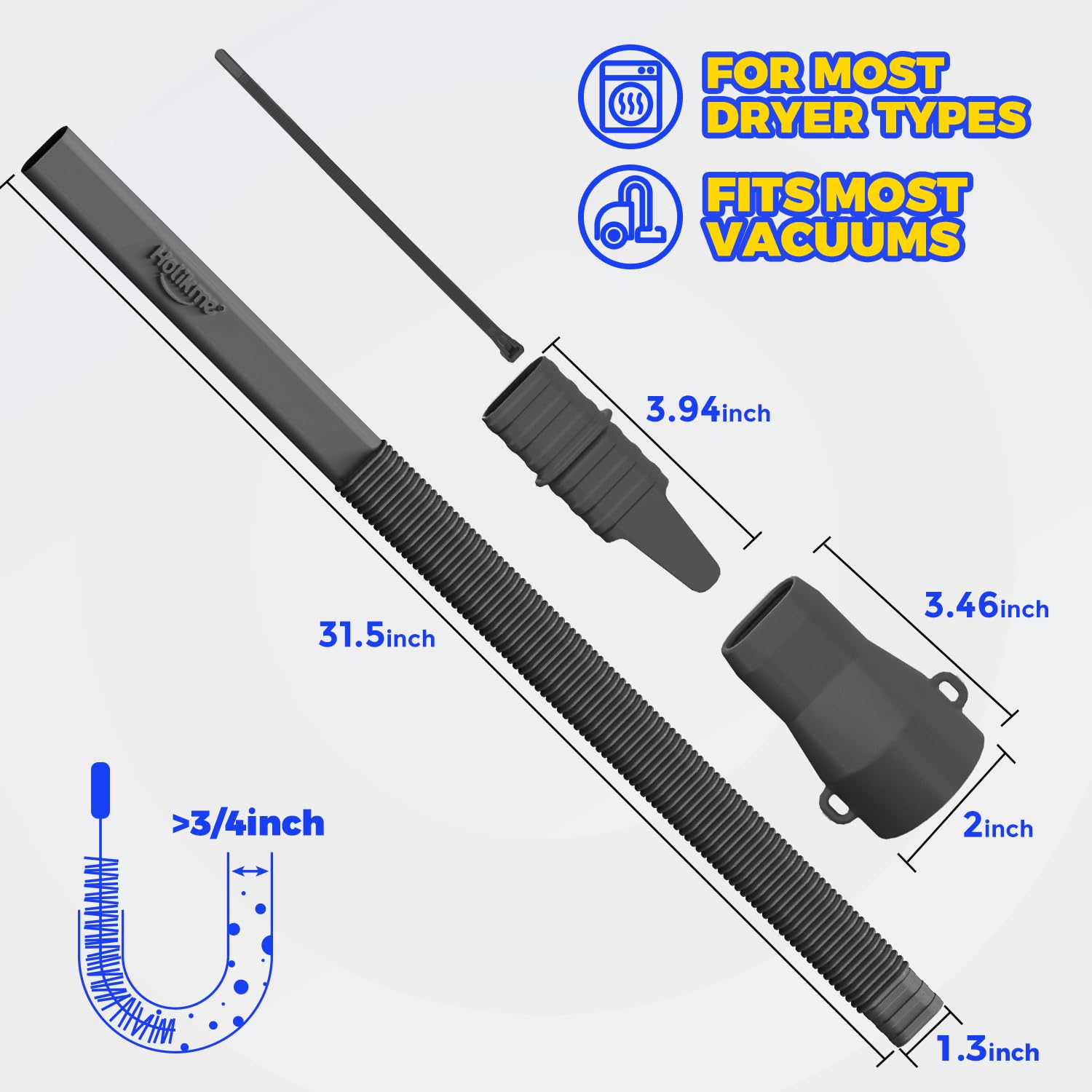 Holikme Upgraded Dryer Vent Cleaner Kit - Flexible Lint Remover Brush & Vacuum Attachment for Most Vacuum Cleaners - Efficient Lint Removal for Dryer Vents & Ducts - Perfect for Home Laundry Room Maintenance (Black)