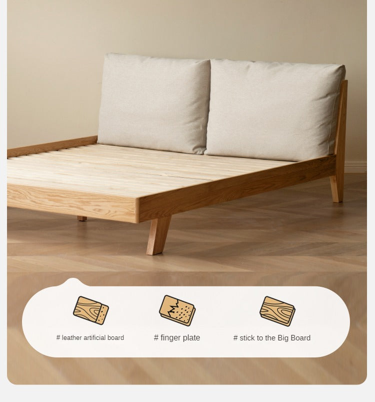 Solid Oak Wood Soft Bed Frame - Queen Size, Sturdy & Comfortable for Master Bedroom or Guest Room