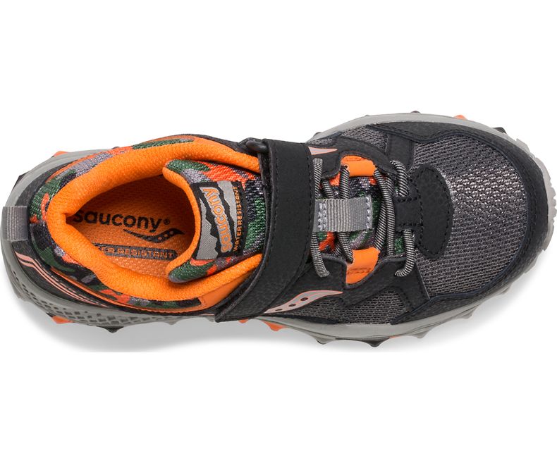Saucony Peregrine Shield 2 A/C Kids Trail Running Shoes - Black/Orange/Camo Waterproof Sneakers for Boys & Girls | Outdoor Hiking & School Activities