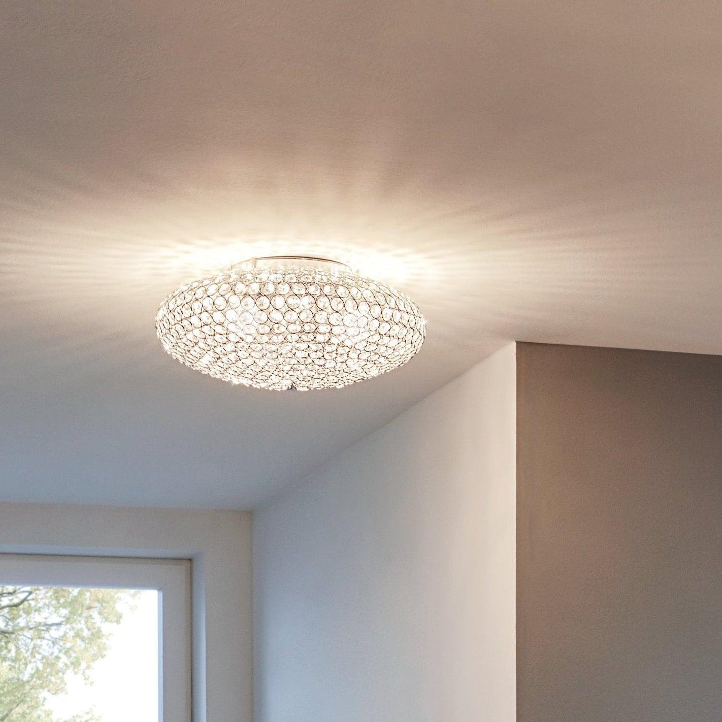 Eglo Clemente 35cm Flush Mount Ceiling Light with Chrome Finish & Clear Glass Crystals - Perfect for Bedroom, Living Room, or Hallway Lighting